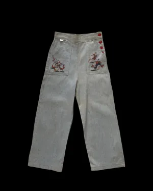 1930s/40s Deadstock 'Dogpatch Styles' Li'l Abner Graphic Chambray Denim Pants