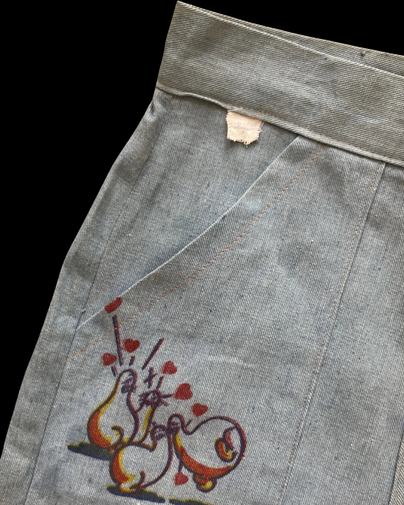 1930s/40s Deadstock 'Dogpatch Styles' Li'l Abner Graphic Chambray Denim Pants
