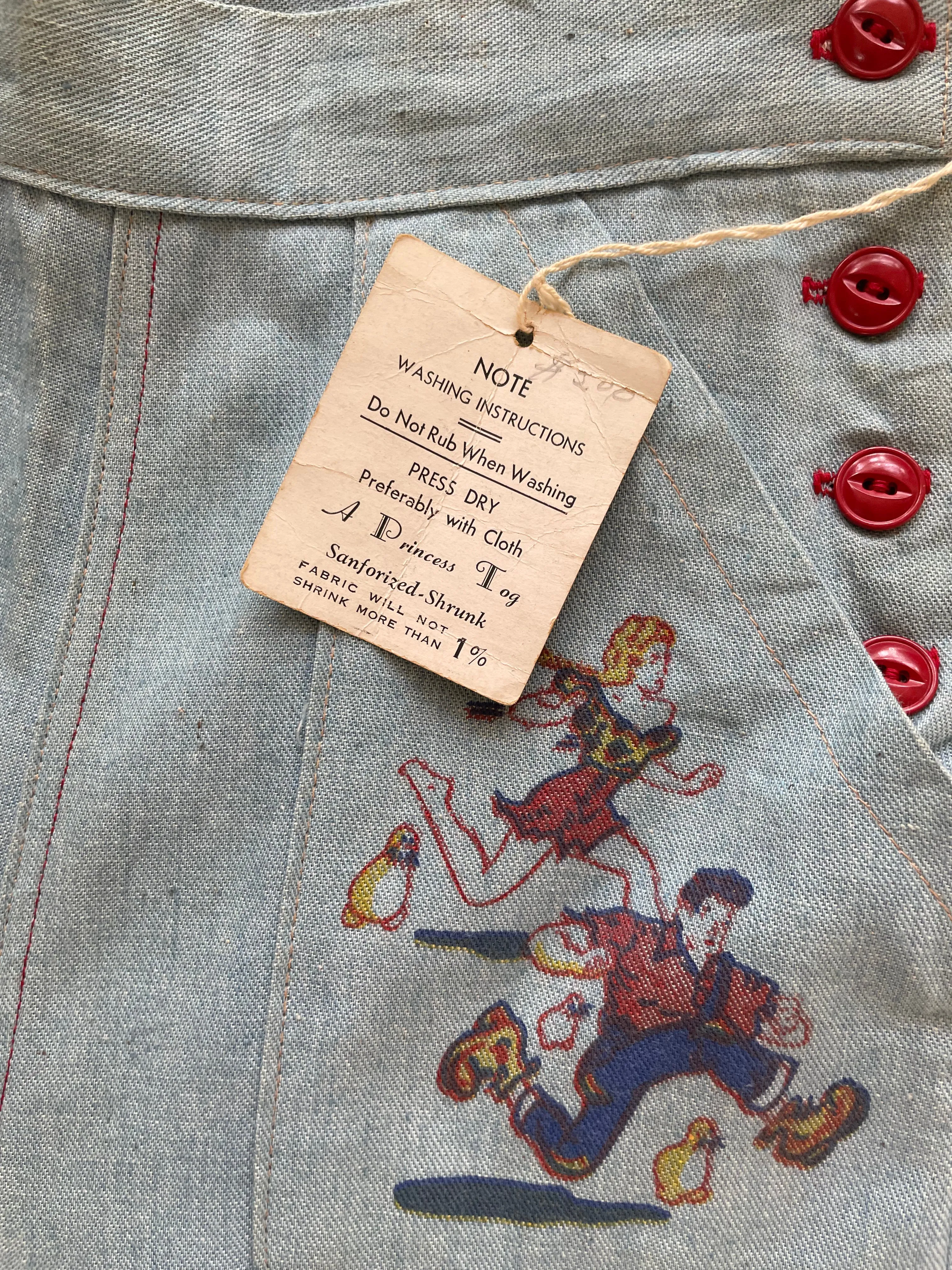 1930s/40s Deadstock 'Dogpatch Styles' Li'l Abner Graphic Chambray Denim Pants