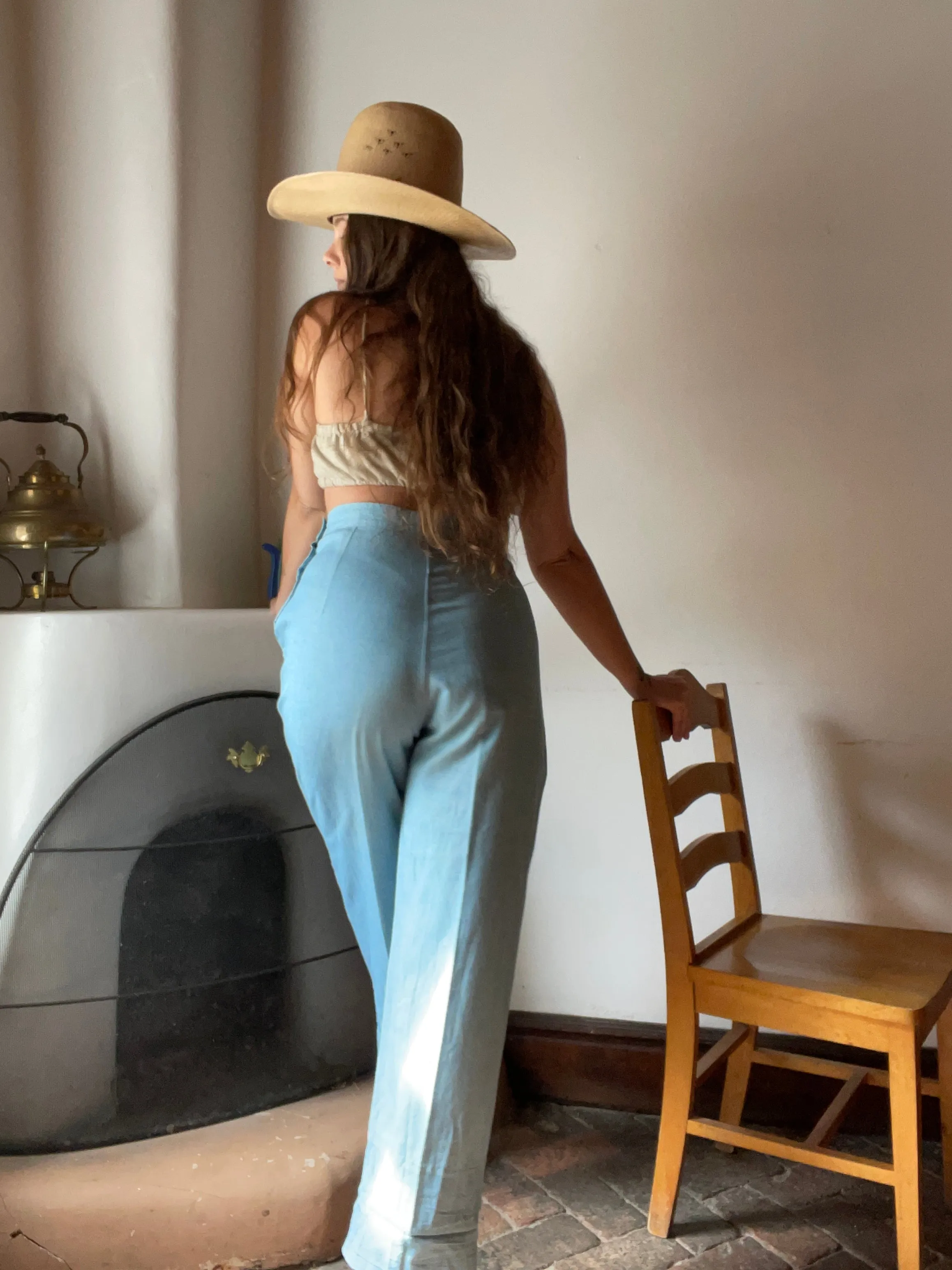 1940s Side Button Chambray Pants