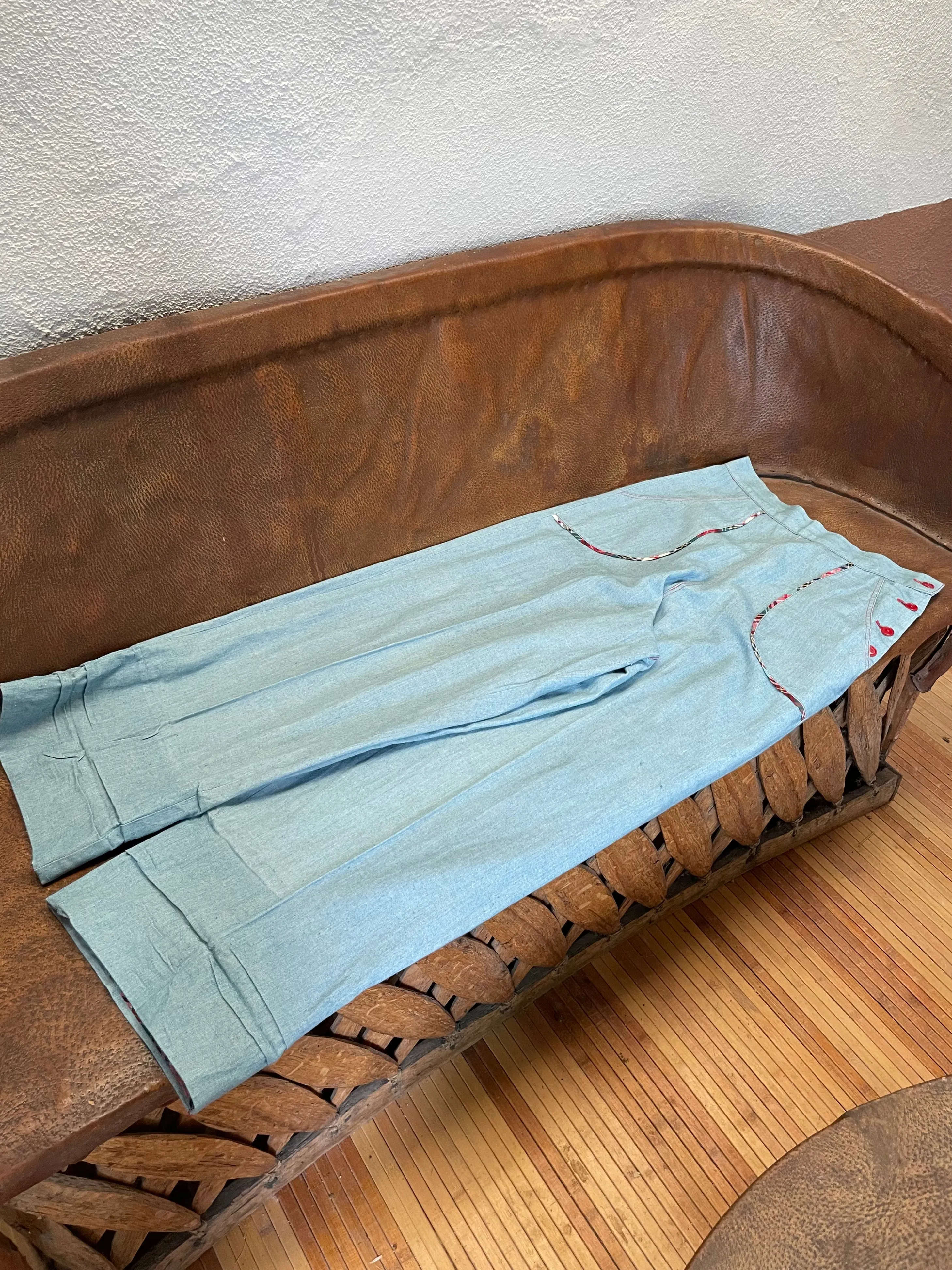 1940s Side Button Chambray Pants