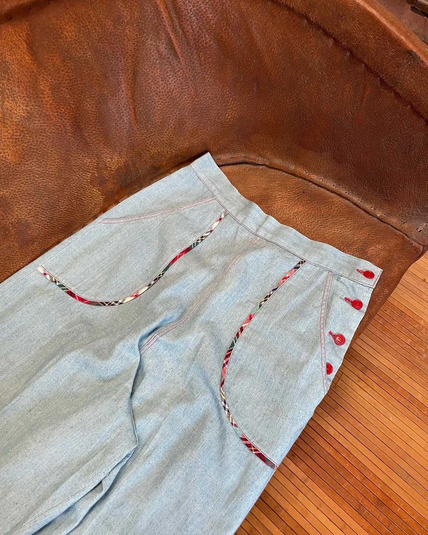 1940s Side Button Chambray Pants