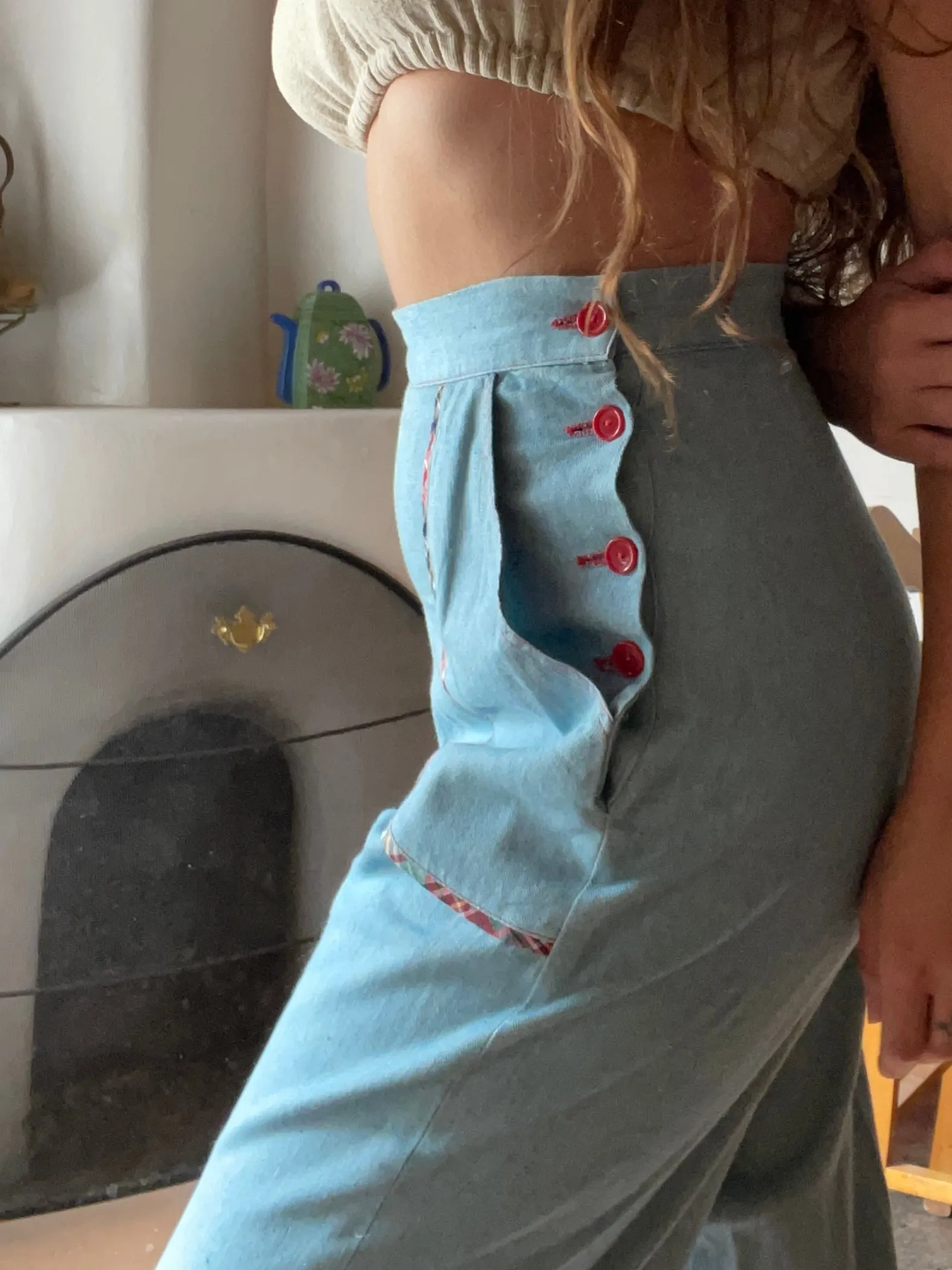 1940s Side Button Chambray Pants