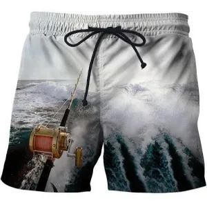3D Fishing Shorts White Wash