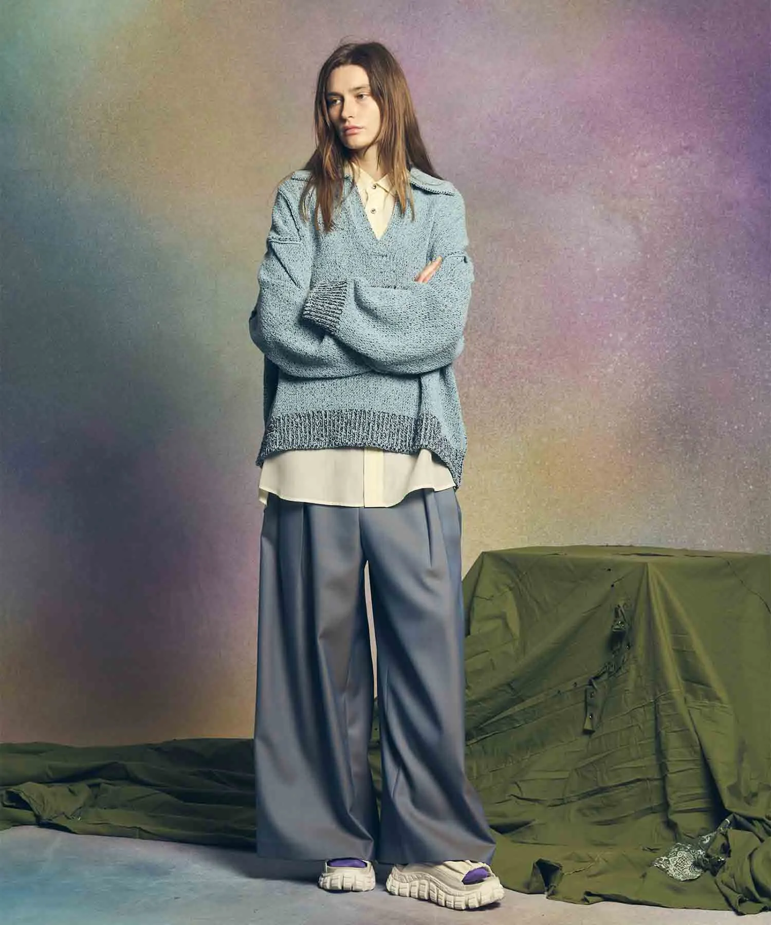 4 Colors Chambray Washable Wool Baggy Wide Pants