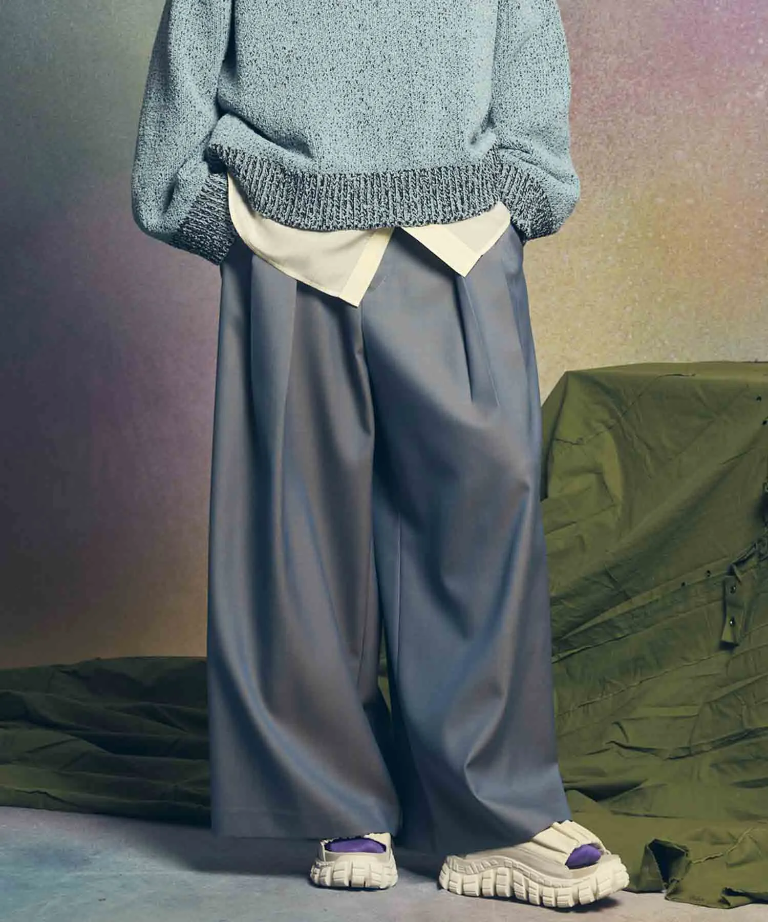 4 Colors Chambray Washable Wool Baggy Wide Pants