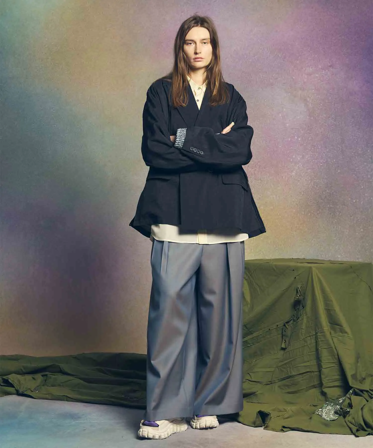 4 Colors Chambray Washable Wool Baggy Wide Pants