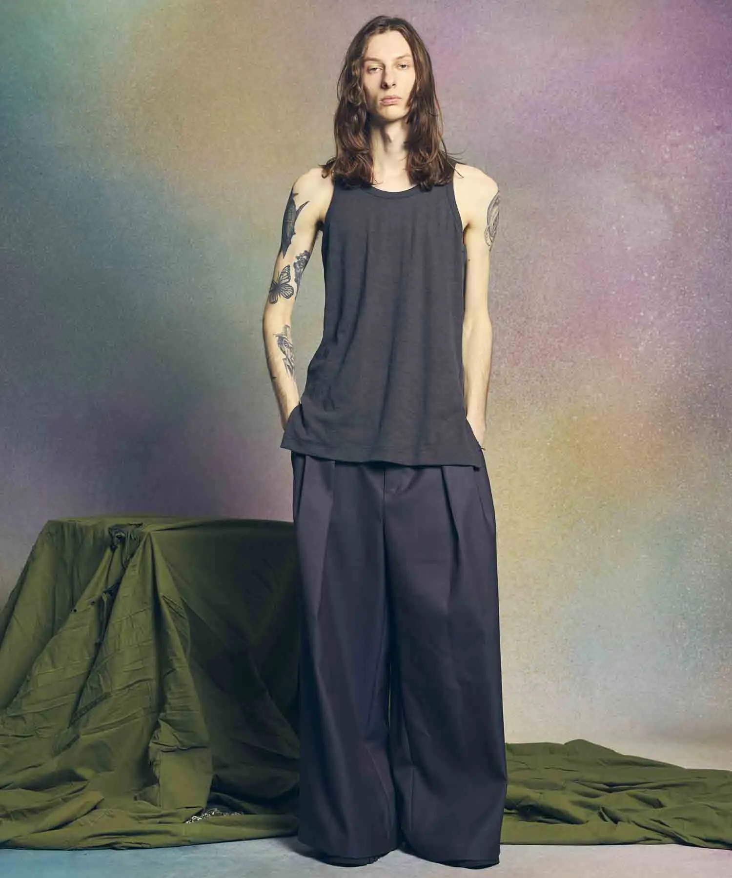 4 Colors Chambray Washable Wool Baggy Wide Pants
