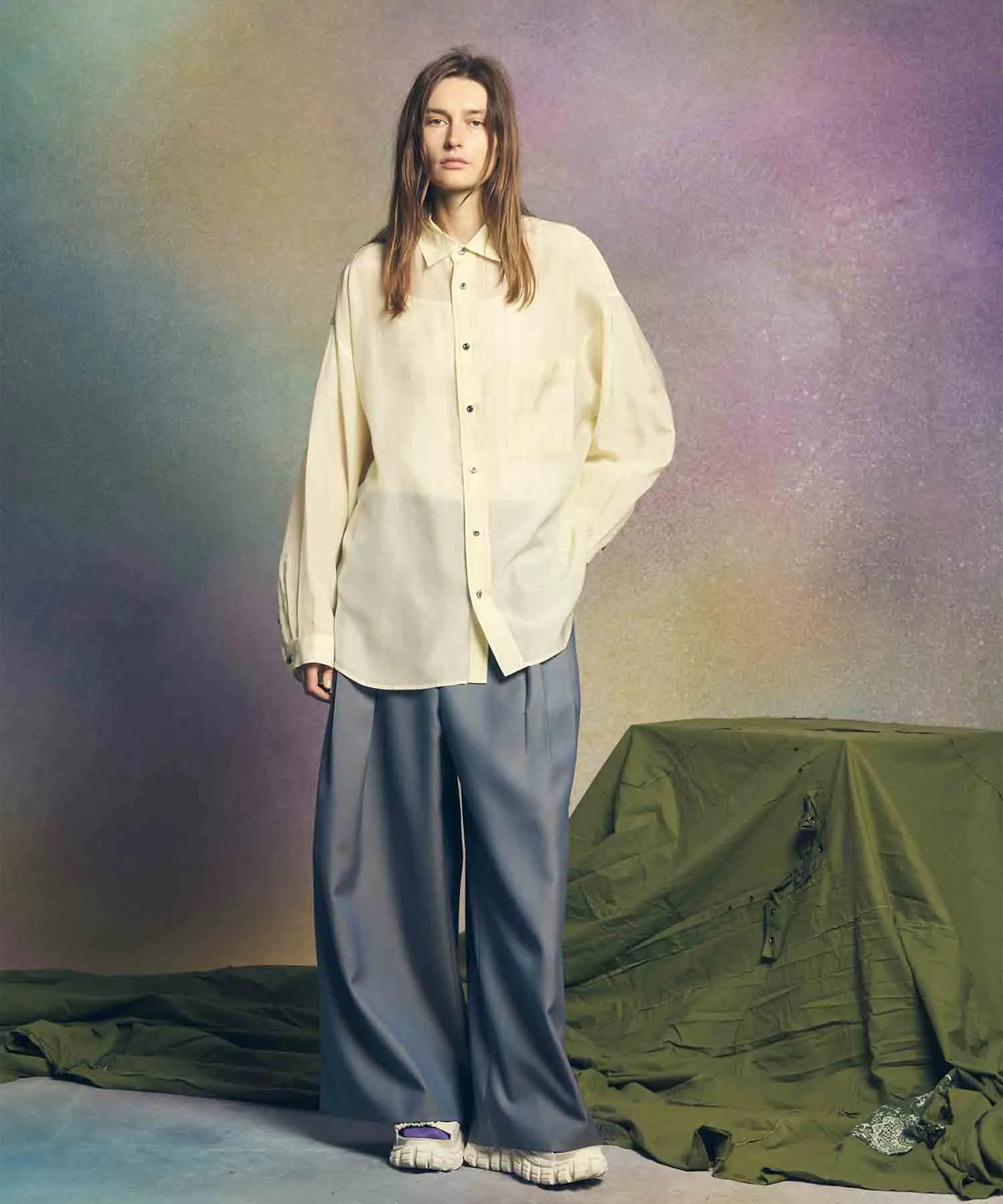 4 Colors Chambray Washable Wool Baggy Wide Pants