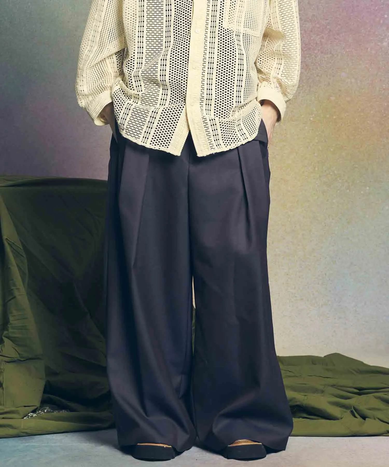 4 Colors Chambray Washable Wool Baggy Wide Pants