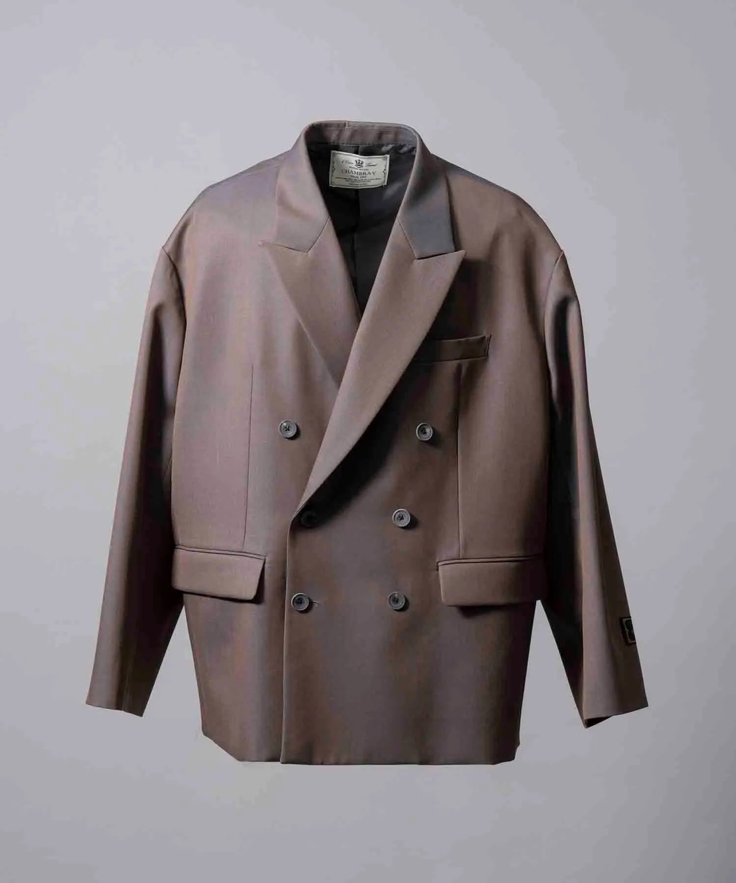 4 Colors Chambray Washable Wool Prime-Over Peaked Lapel Double Breasted Jacket