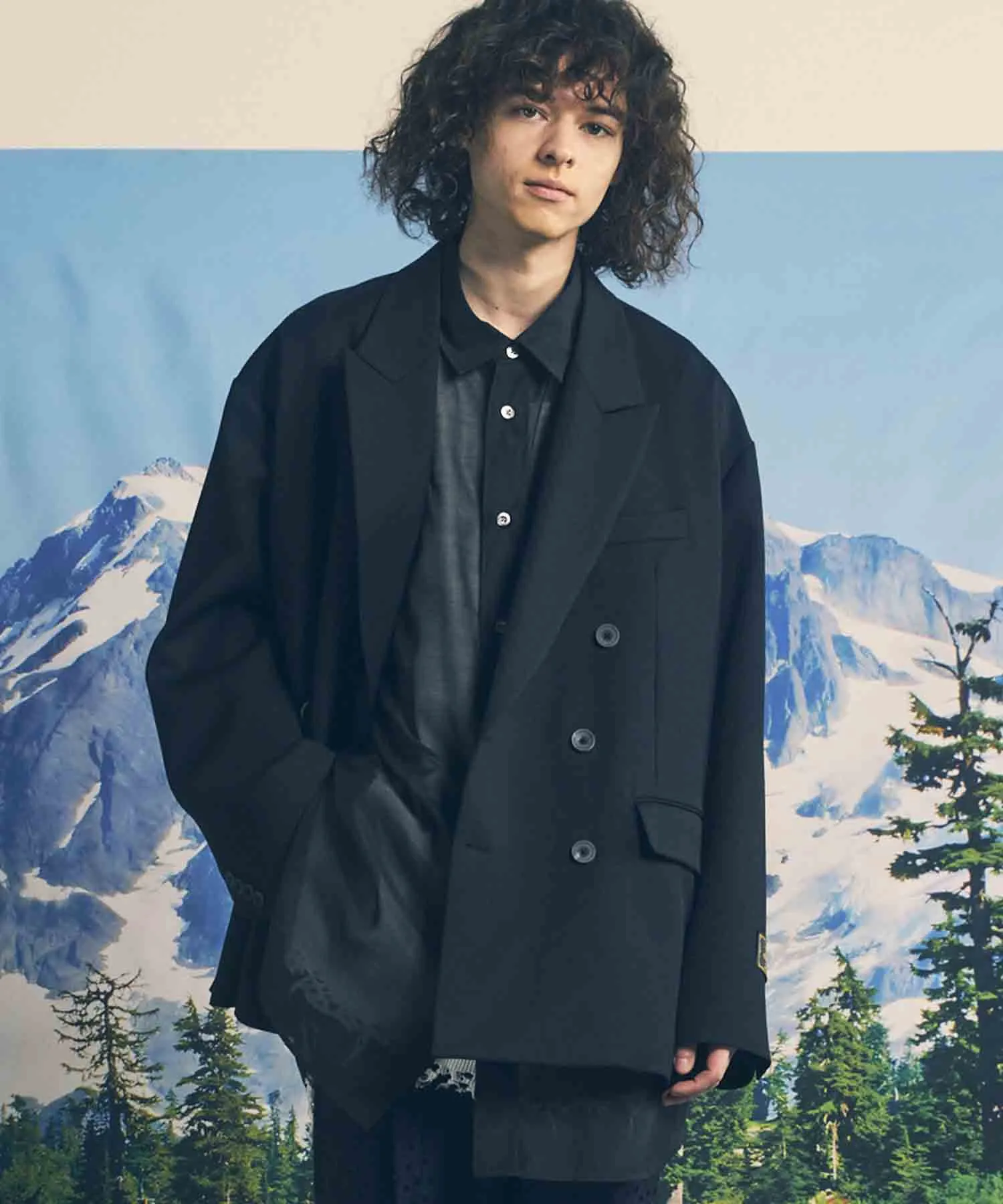 4 Colors Chambray Washable Wool Prime-Over Peaked Lapel Double Breasted Jacket