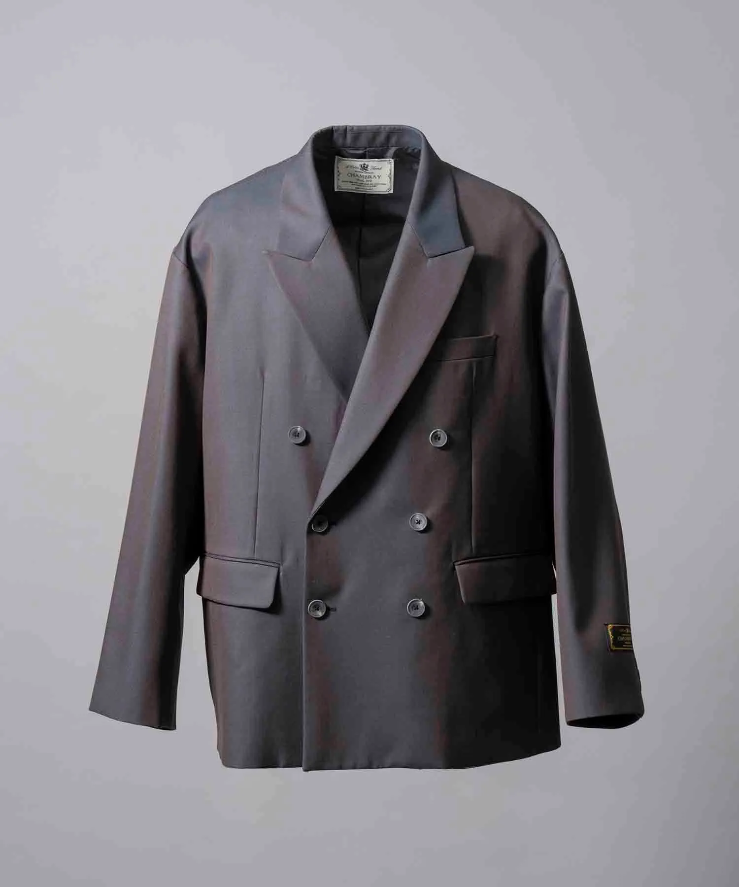 4 Colors Chambray Washable Wool Prime-Over Peaked Lapel Double Breasted Jacket