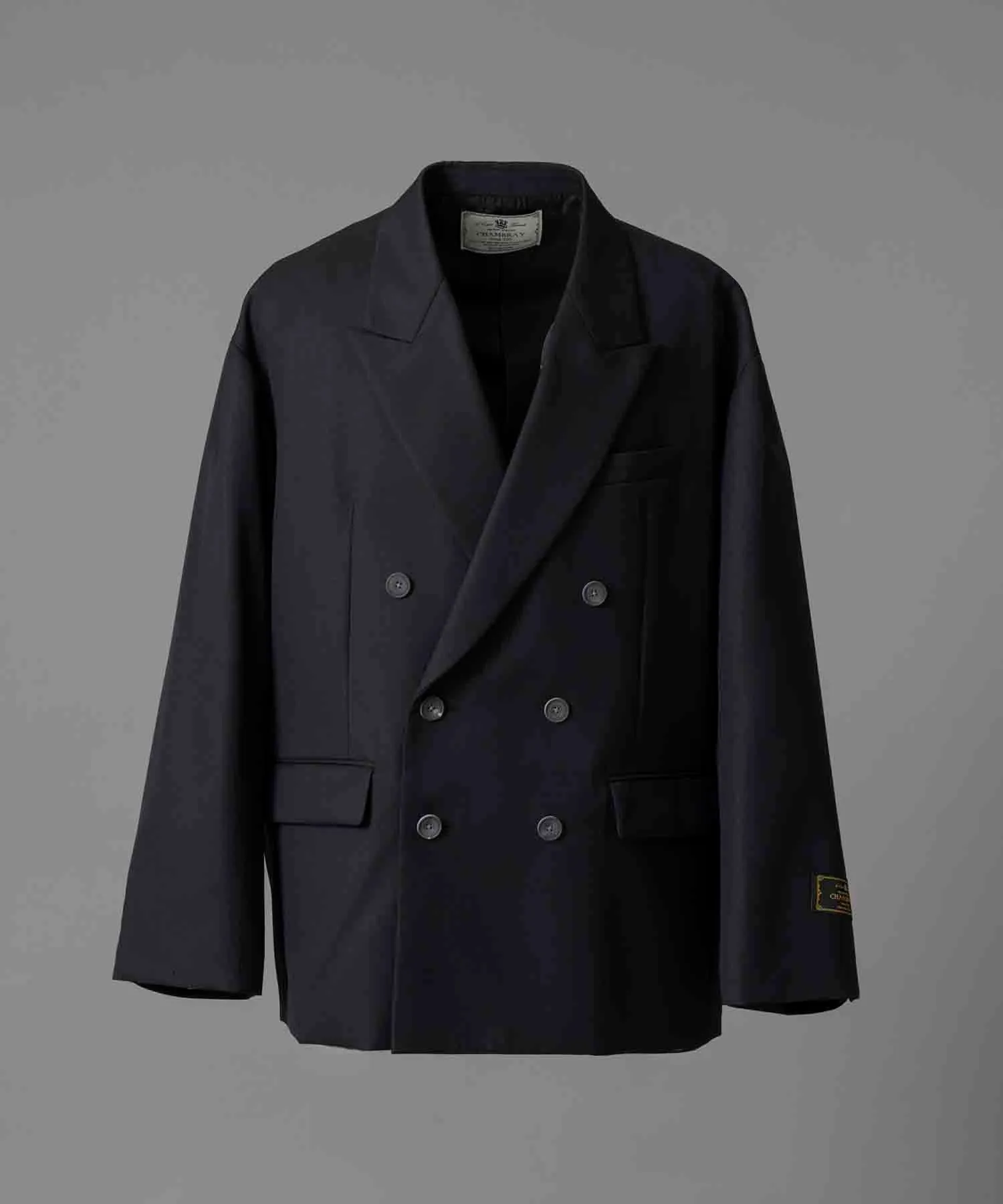 4 Colors Chambray Washable Wool Prime-Over Peaked Lapel Double Breasted Jacket