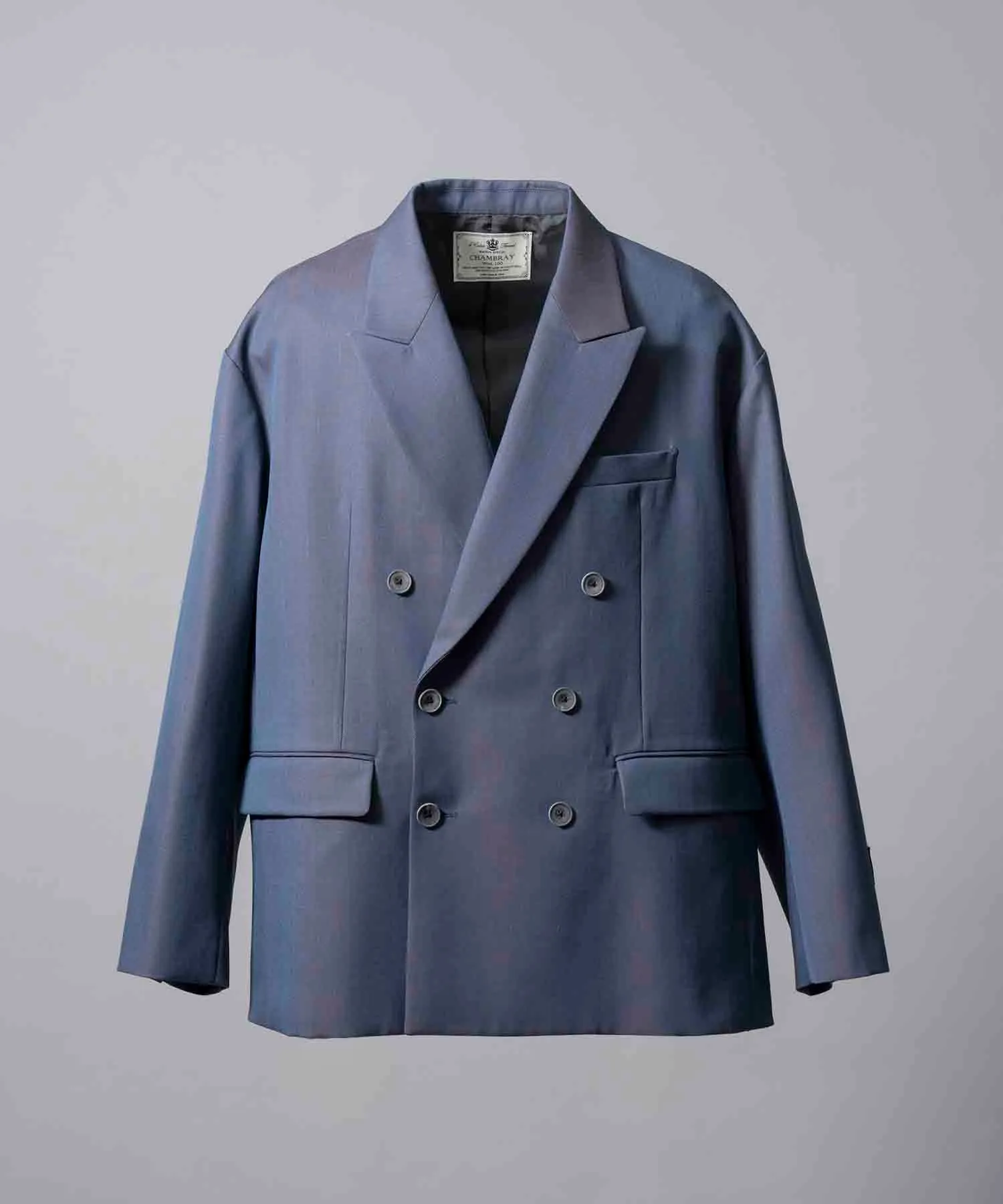 4 Colors Chambray Washable Wool Prime-Over Peaked Lapel Double Breasted Jacket