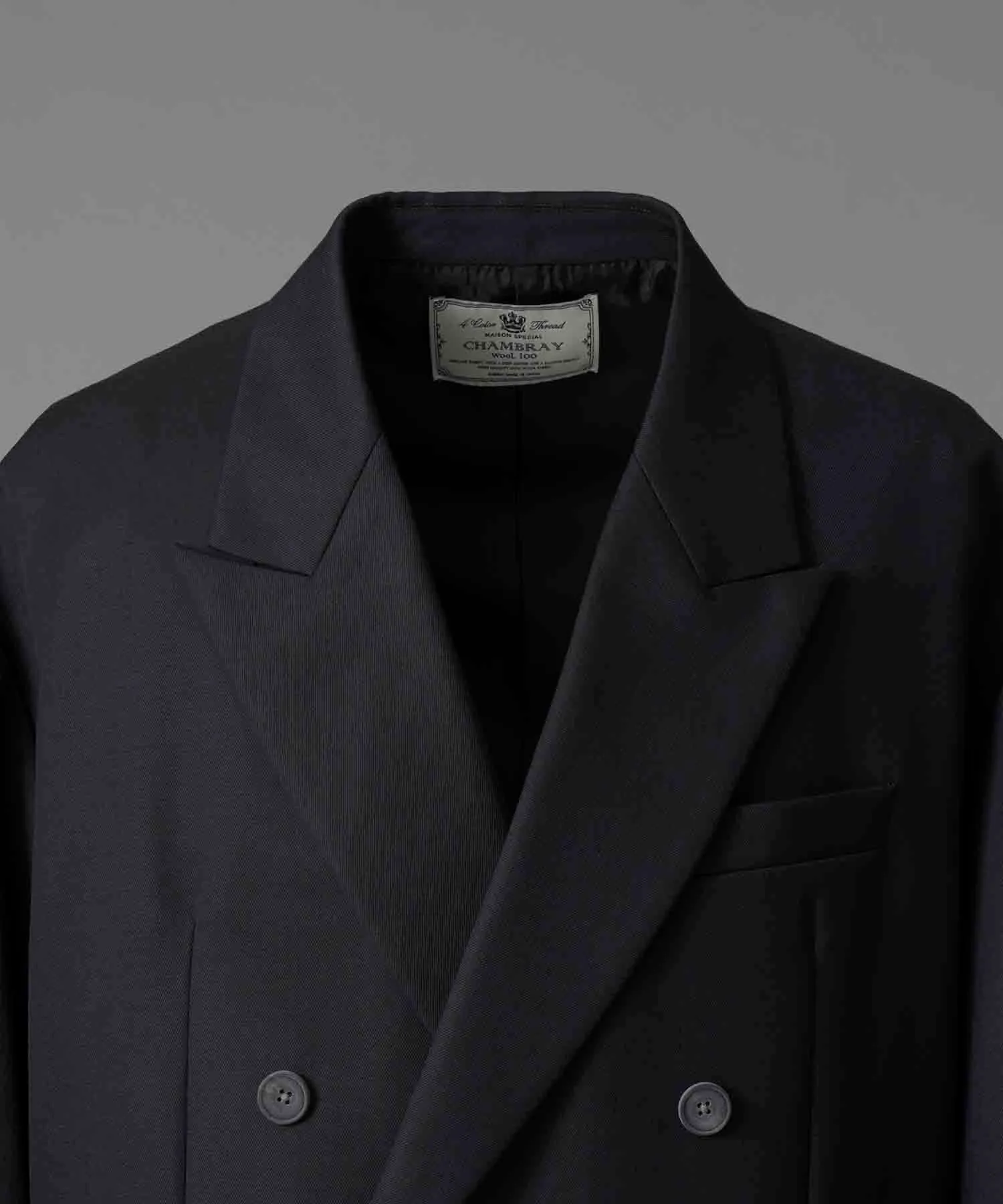 4 Colors Chambray Washable Wool Prime-Over Peaked Lapel Double Breasted Jacket