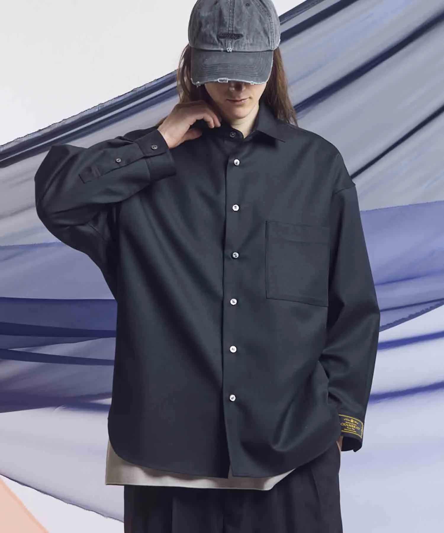 4 Colors Chambray Washable Wool Prime-Over Regular Collar Shirt