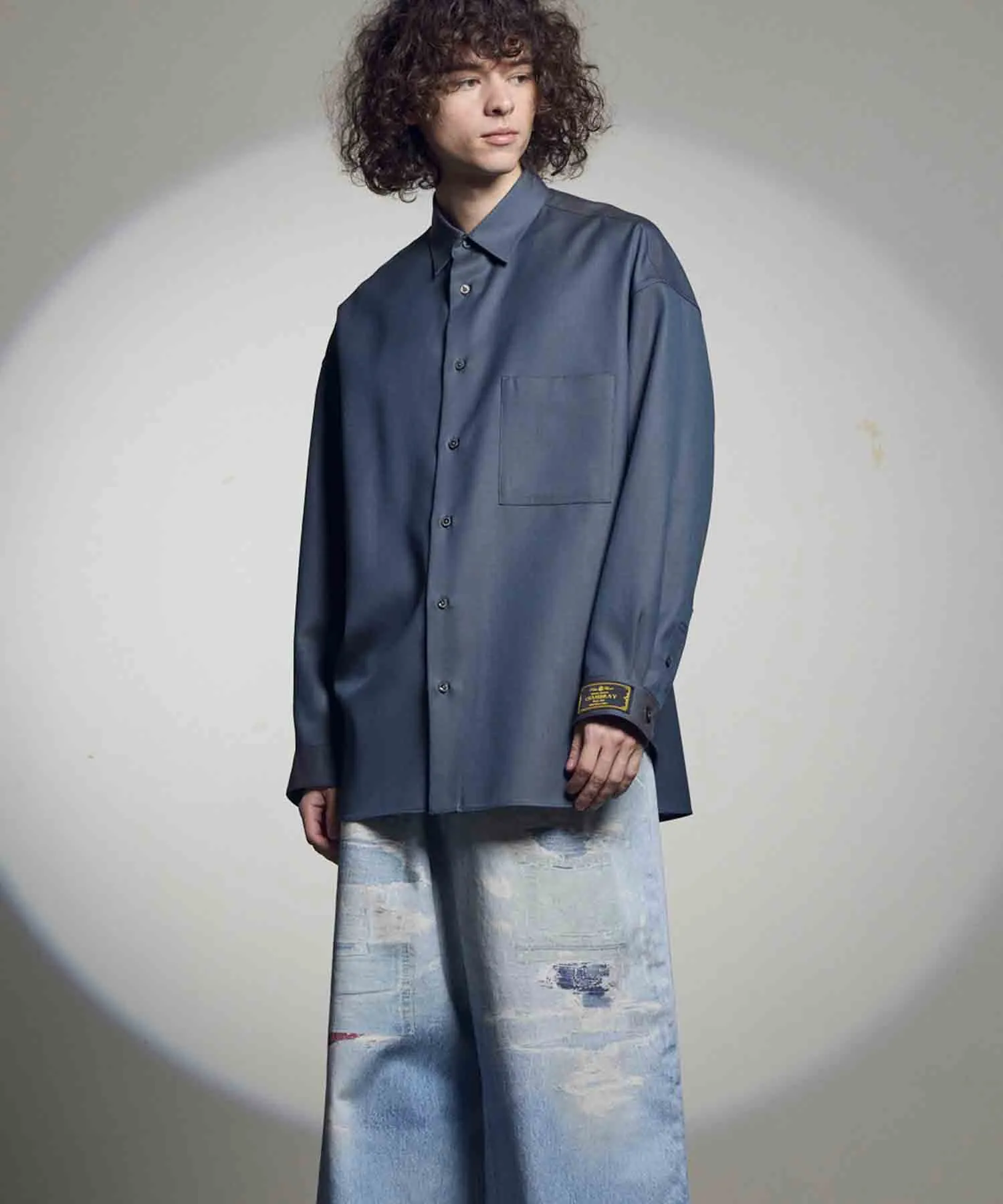 4 Colors Chambray Washable Wool Prime-Over Regular Collar Shirt