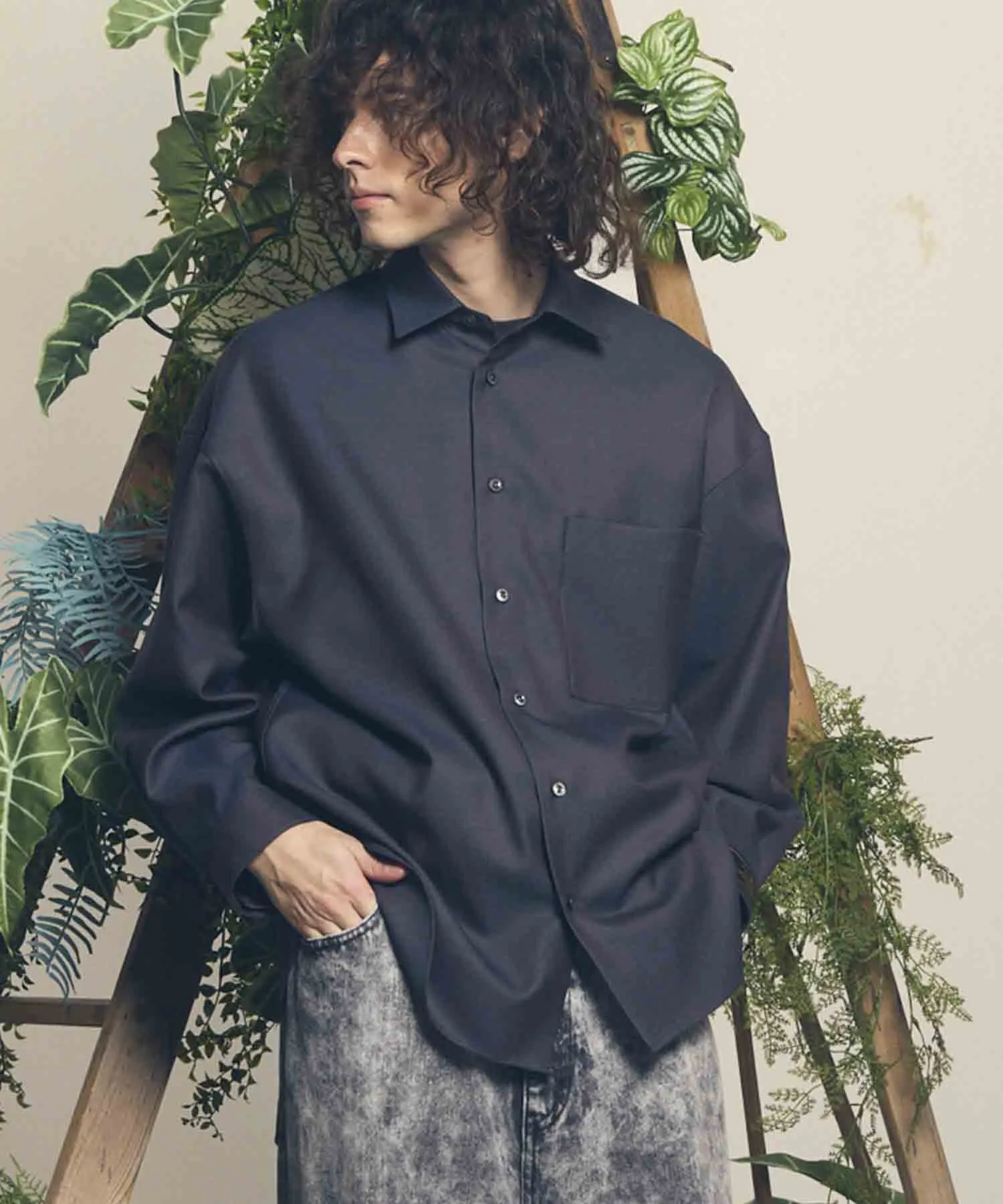 4 Colors Chambray Washable Wool Prime-Over Regular Collar Shirt