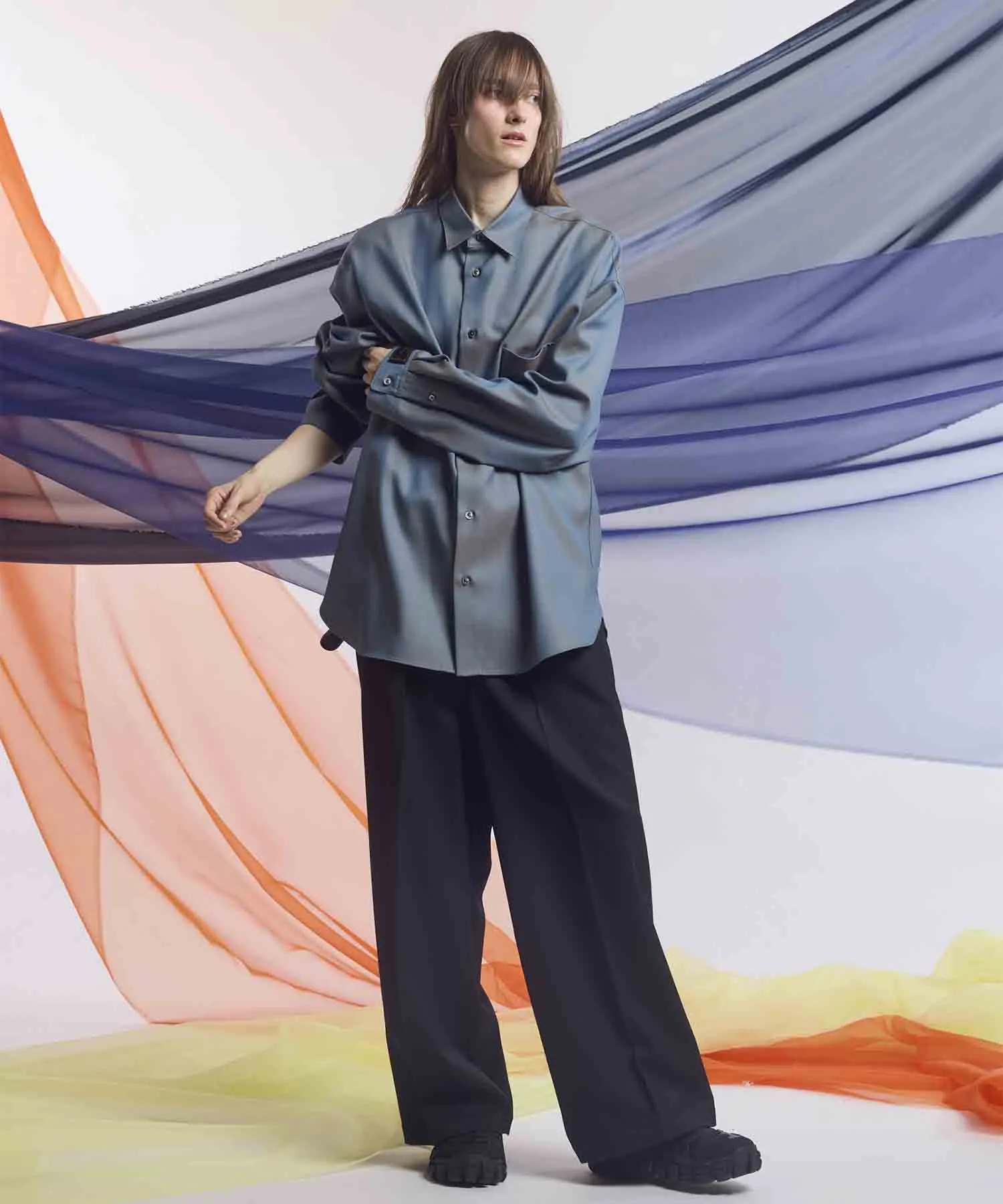 4 Colors Chambray Washable Wool Prime-Over Regular Collar Shirt