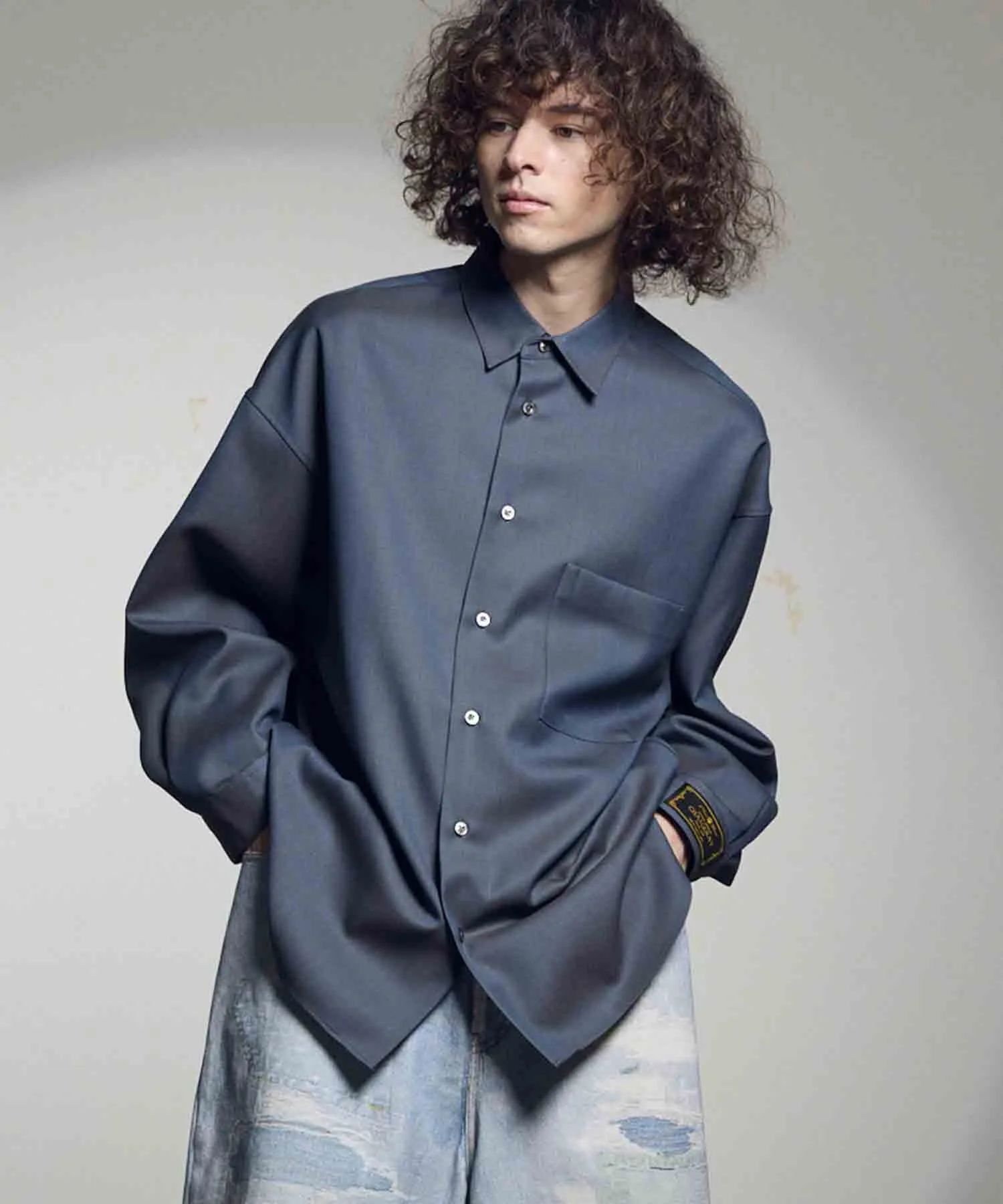 4 Colors Chambray Washable Wool Prime-Over Regular Collar Shirt