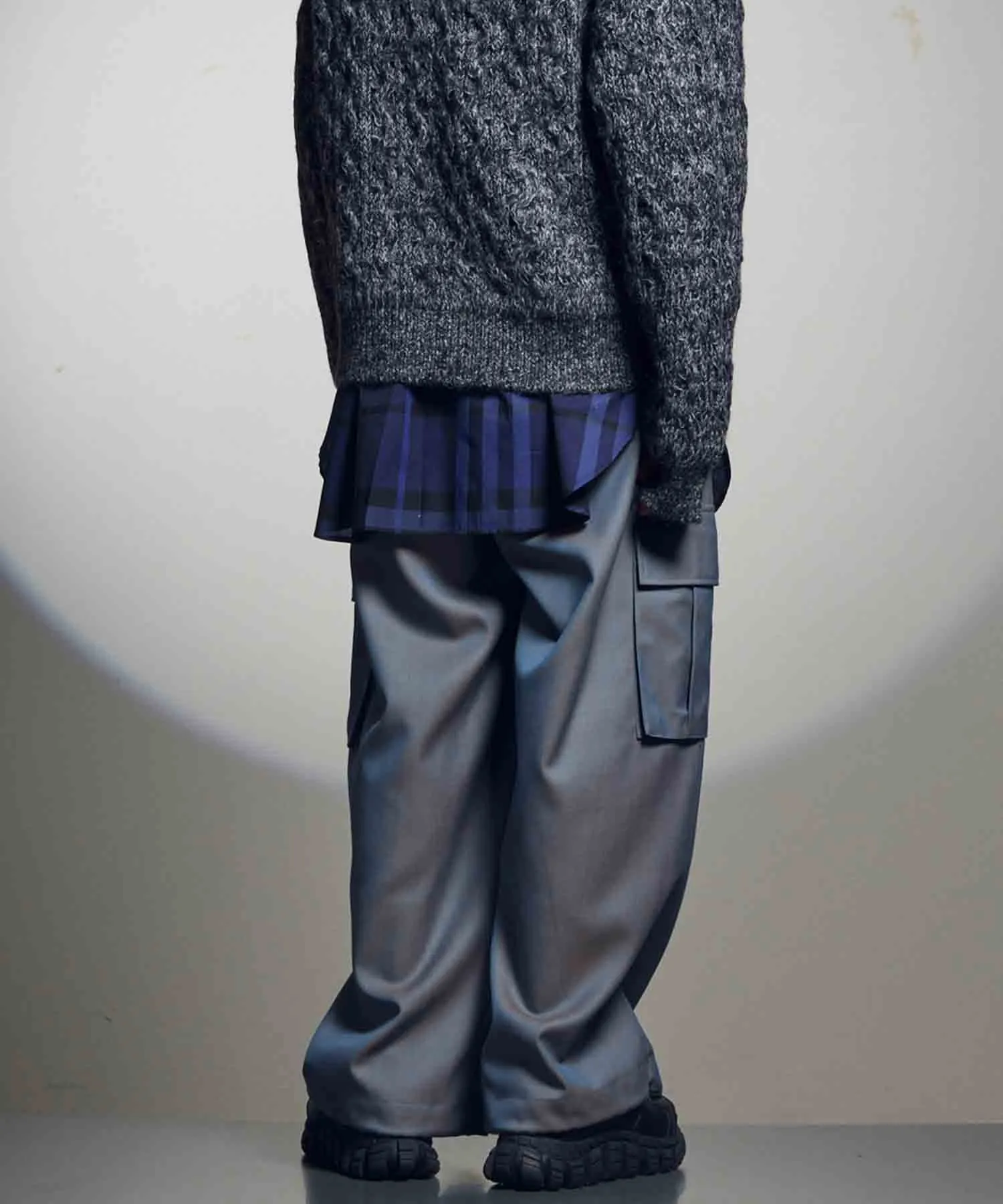 4 Colors Chambray Washable Wool Prime-Wide Cargo Pants