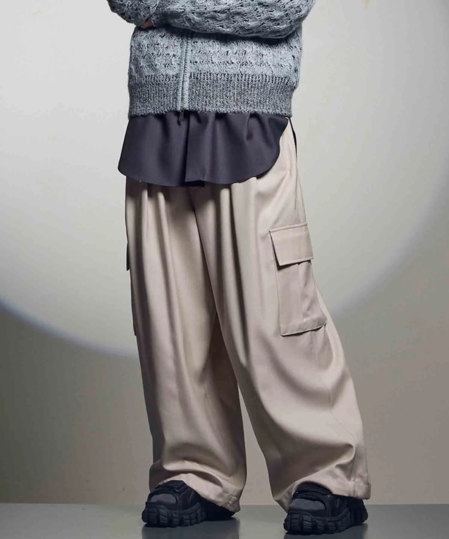 4 Colors Chambray Washable Wool Prime-Wide Cargo Pants