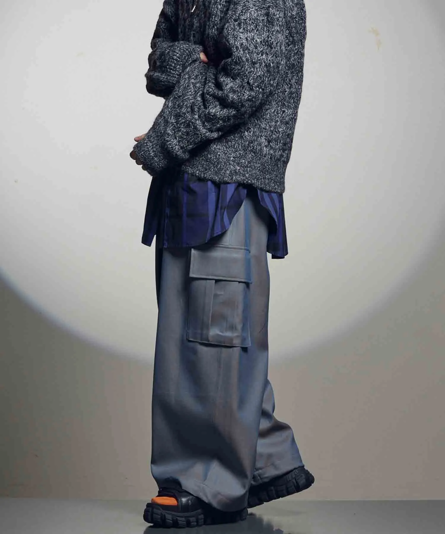 4 Colors Chambray Washable Wool Prime-Wide Cargo Pants