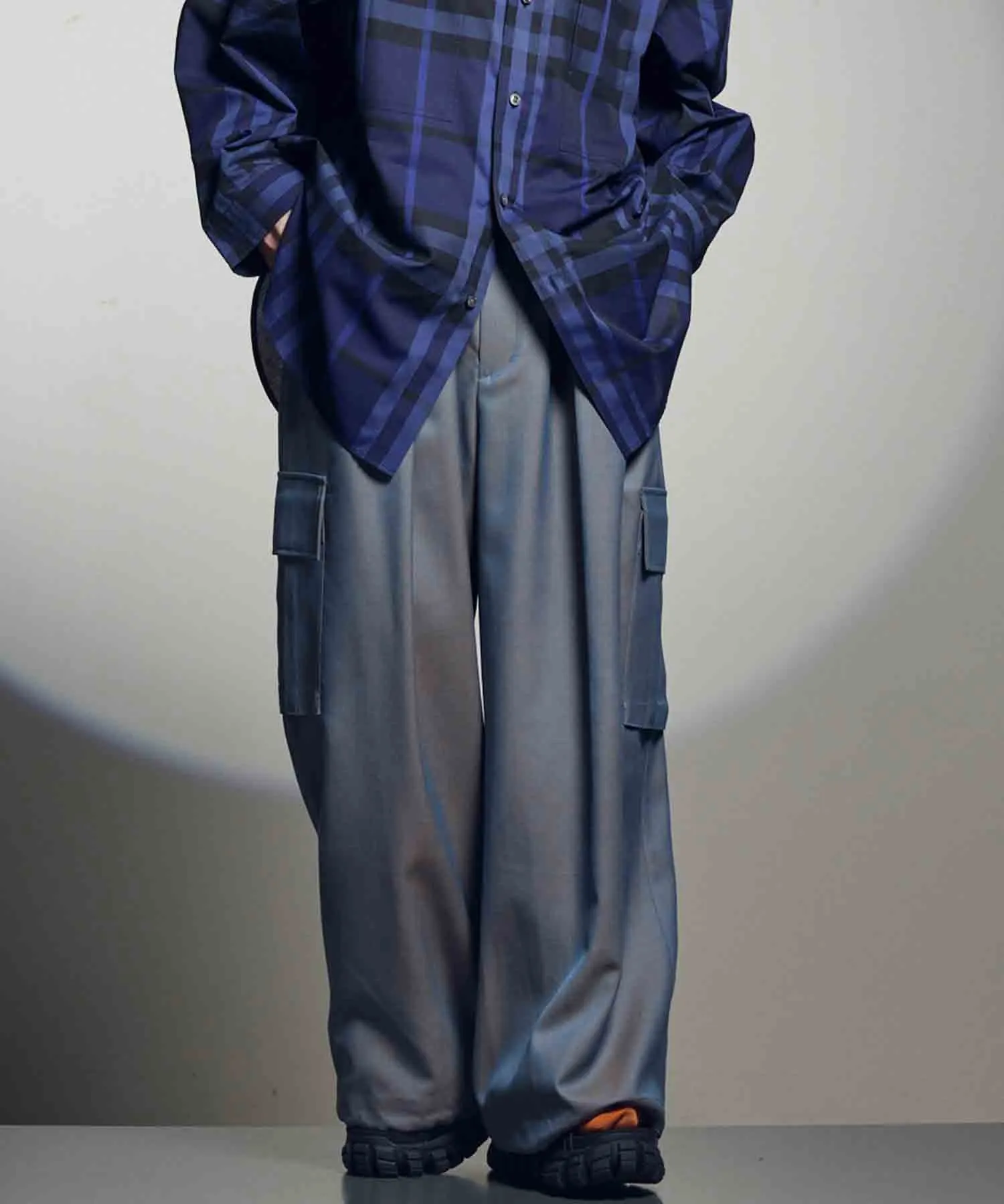 4 Colors Chambray Washable Wool Prime-Wide Cargo Pants