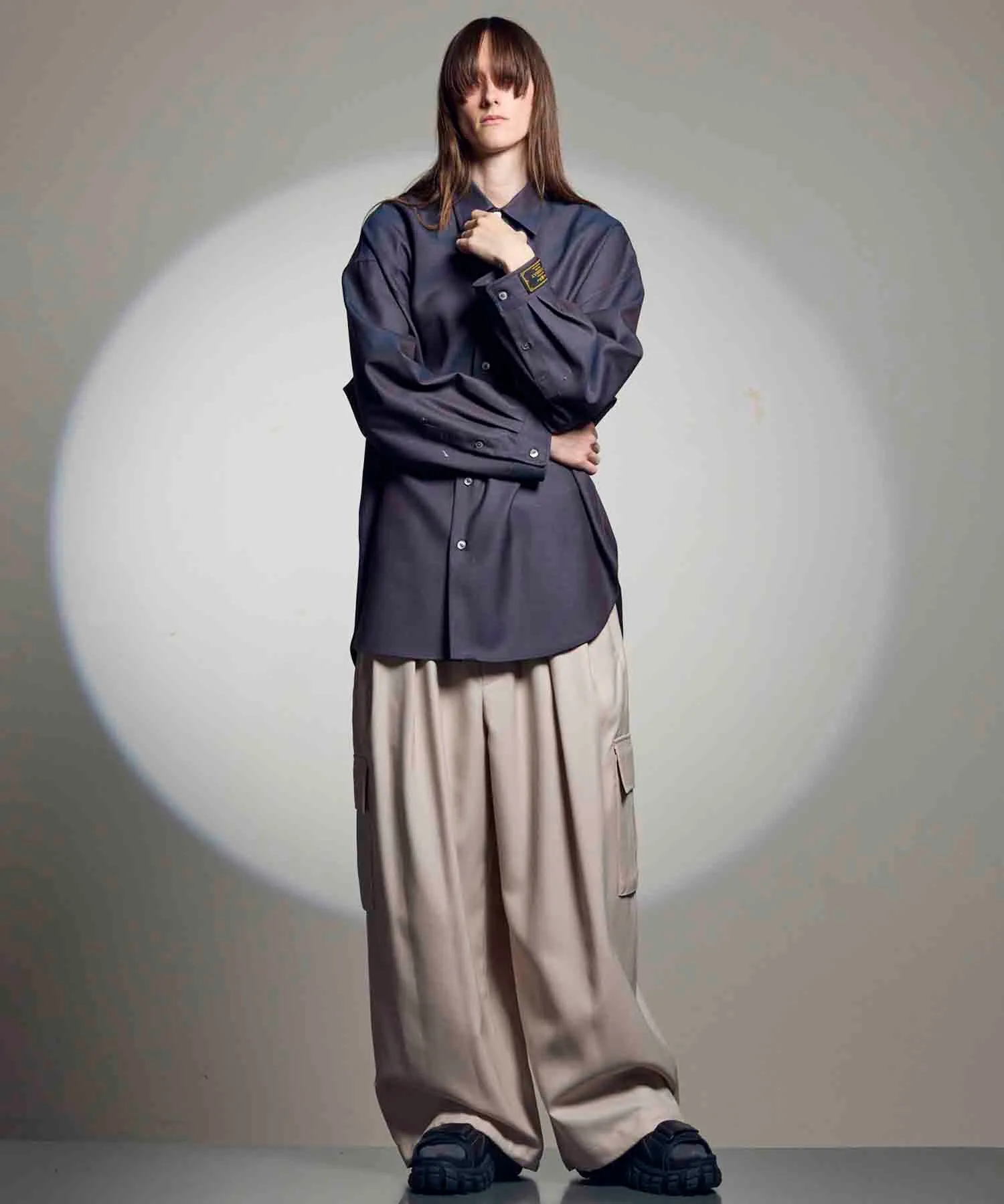 4 Colors Chambray Washable Wool Prime-Wide Cargo Pants
