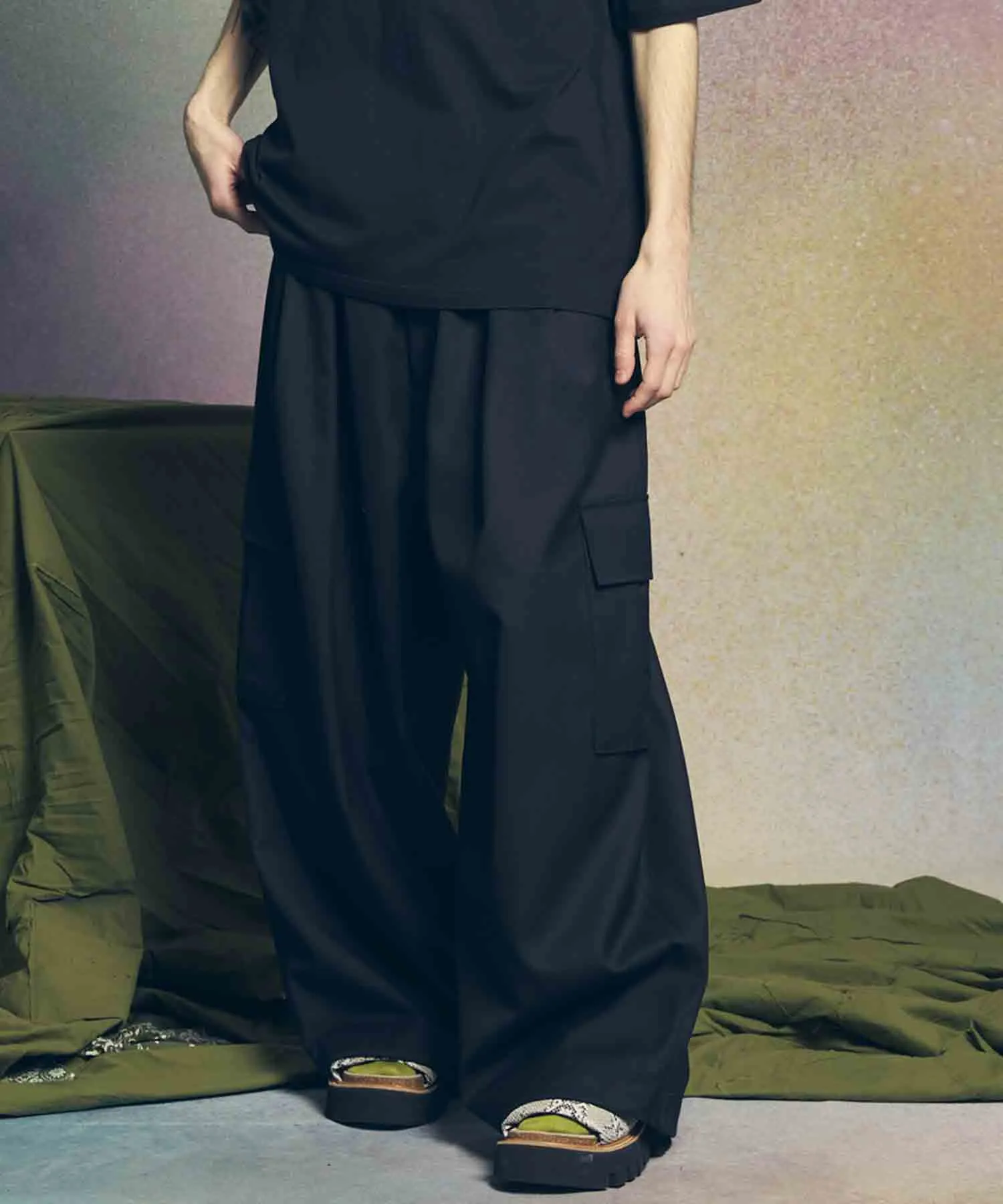 4 Colors Chambray Washable Wool Prime-Wide Cargo Pants