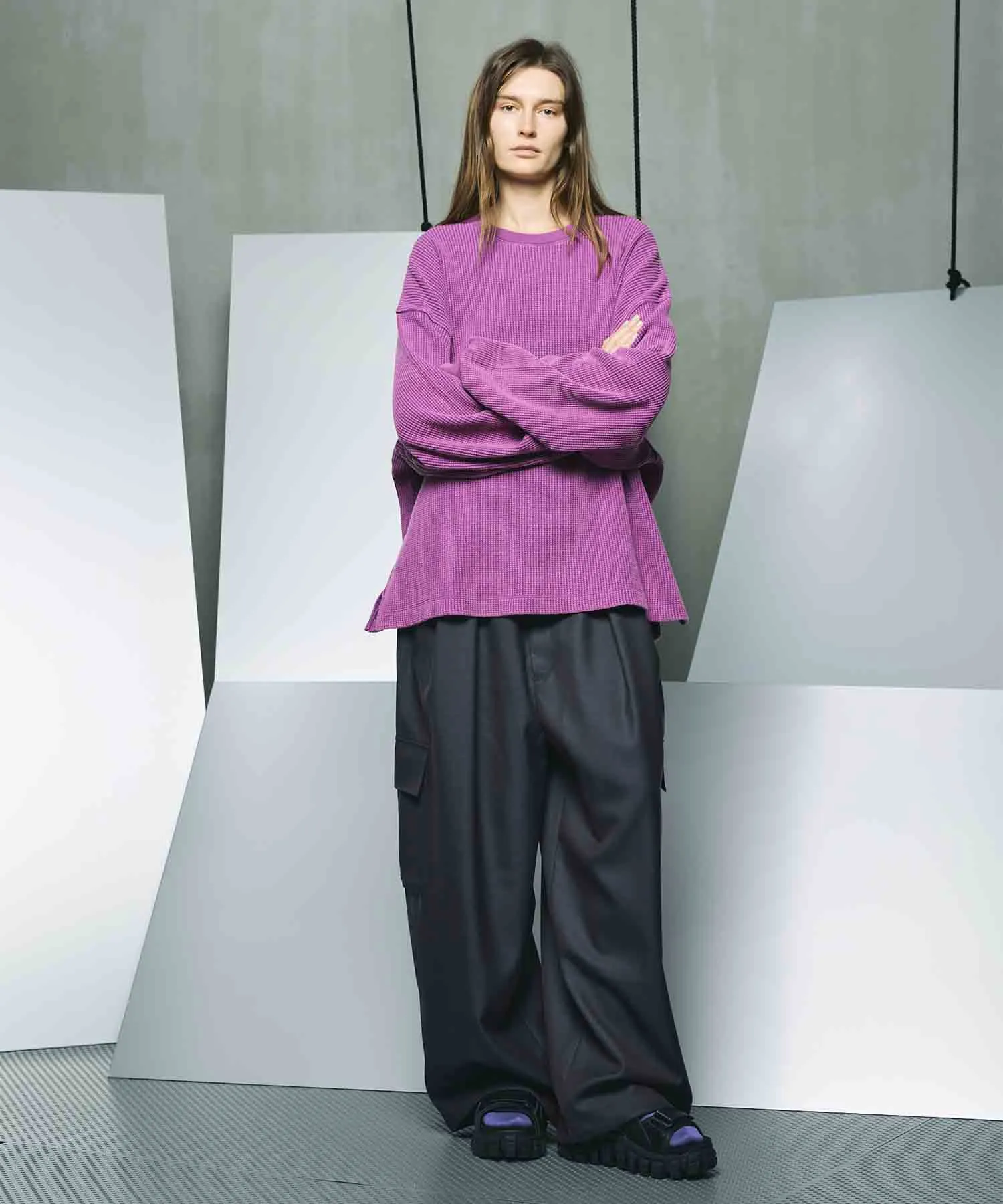 4 Colors Chambray Washable Wool Prime-Wide Cargo Pants