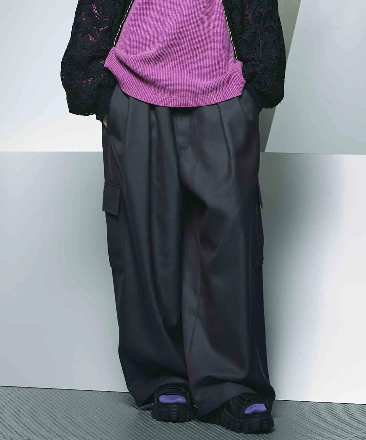 4 Colors Chambray Washable Wool Prime-Wide Cargo Pants