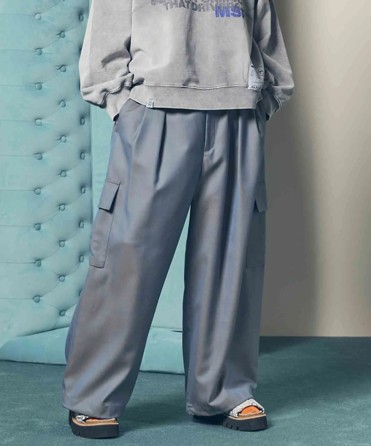 4 Colors Chambray Washable Wool Prime-Wide Cargo Pants