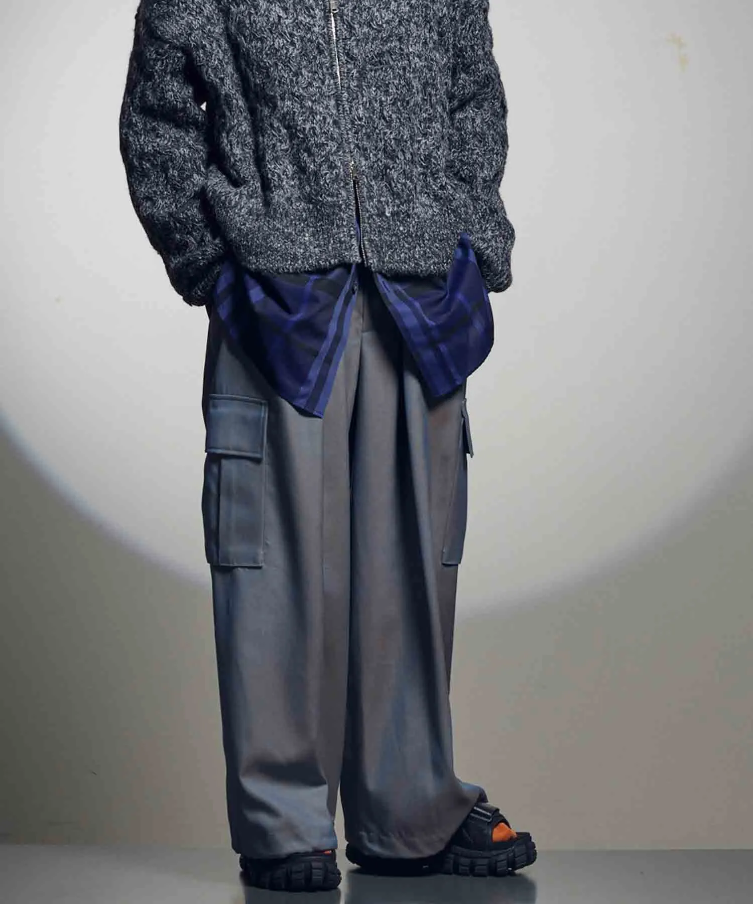 4 Colors Chambray Washable Wool Prime-Wide Cargo Pants