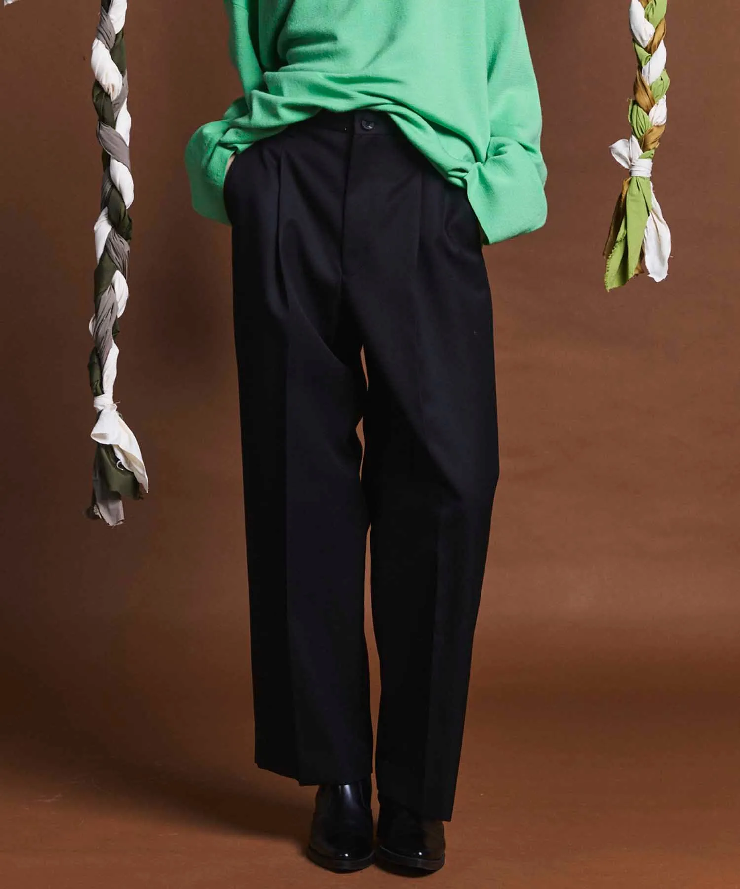 4 Colors Chambray Washable Wool Prime-Wide One Tuck Pants