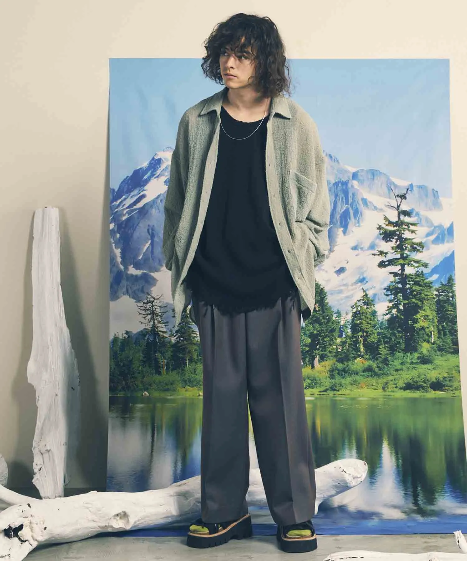 4 Colors Chambray Washable Wool Prime-Wide One Tuck Wide Pants