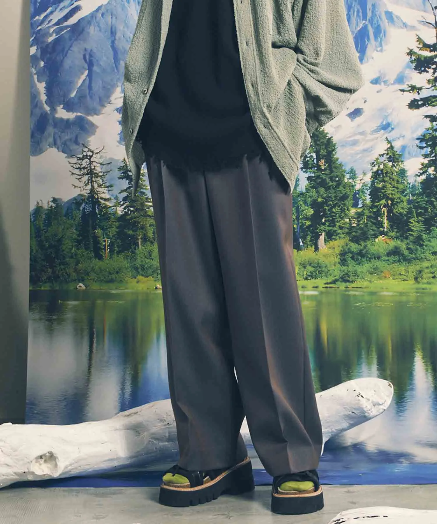 4 Colors Chambray Washable Wool Prime-Wide One Tuck Wide Pants