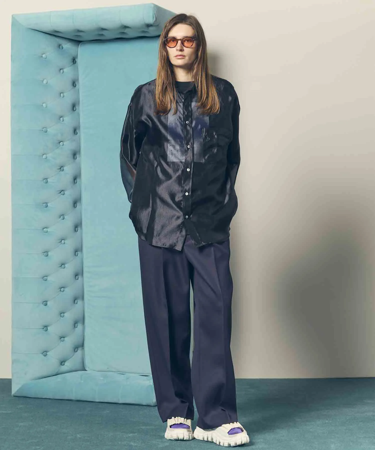 4 Colors Chambray Washable Wool Prime-Wide One Tuck Wide Pants