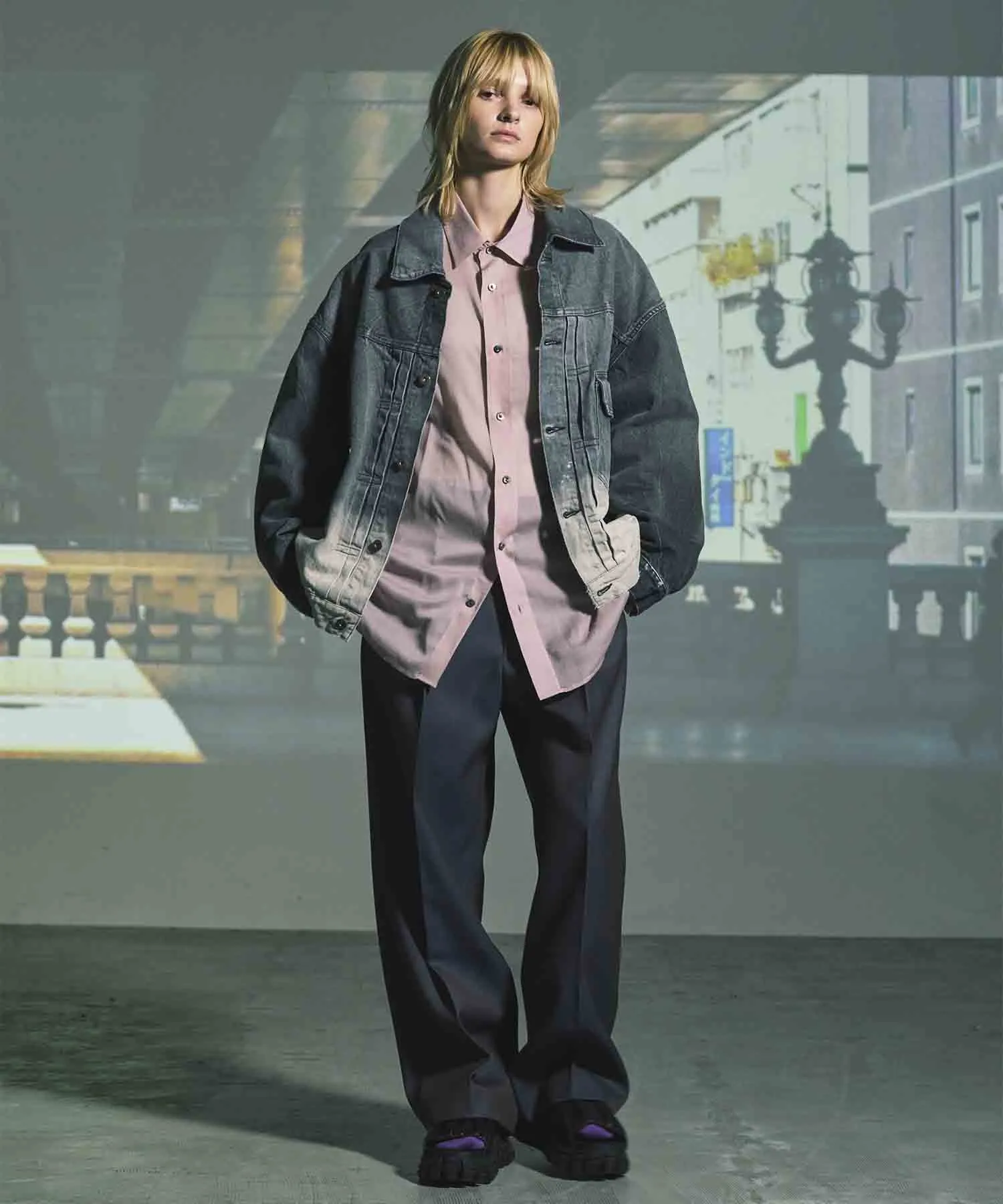 4 Colors Chambray Washable Wool Prime-Wide One Tuck Wide Pants
