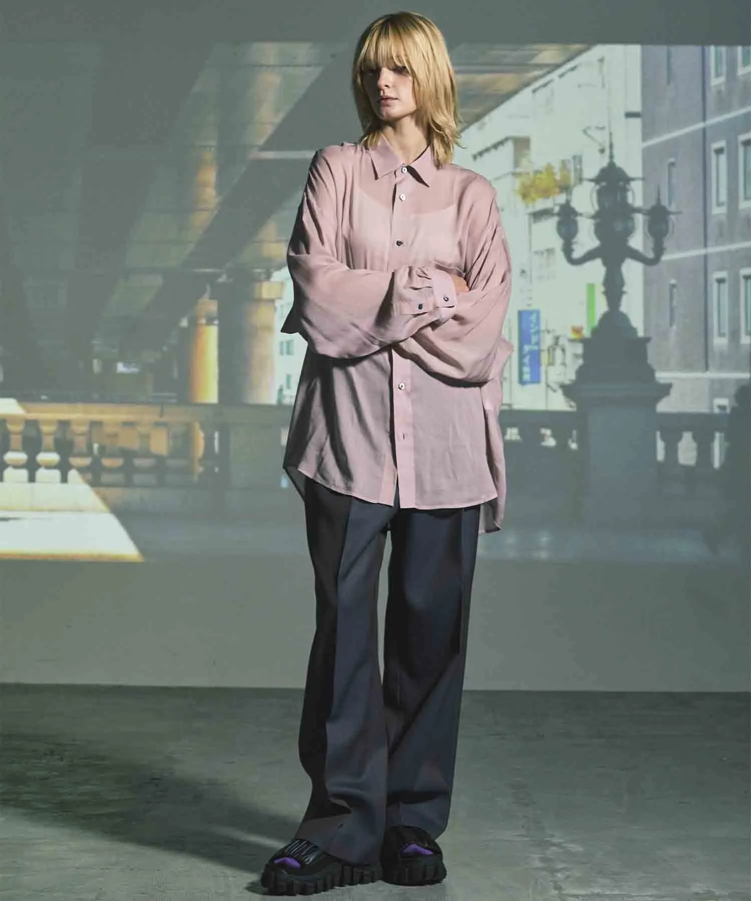 4 Colors Chambray Washable Wool Prime-Wide One Tuck Wide Pants