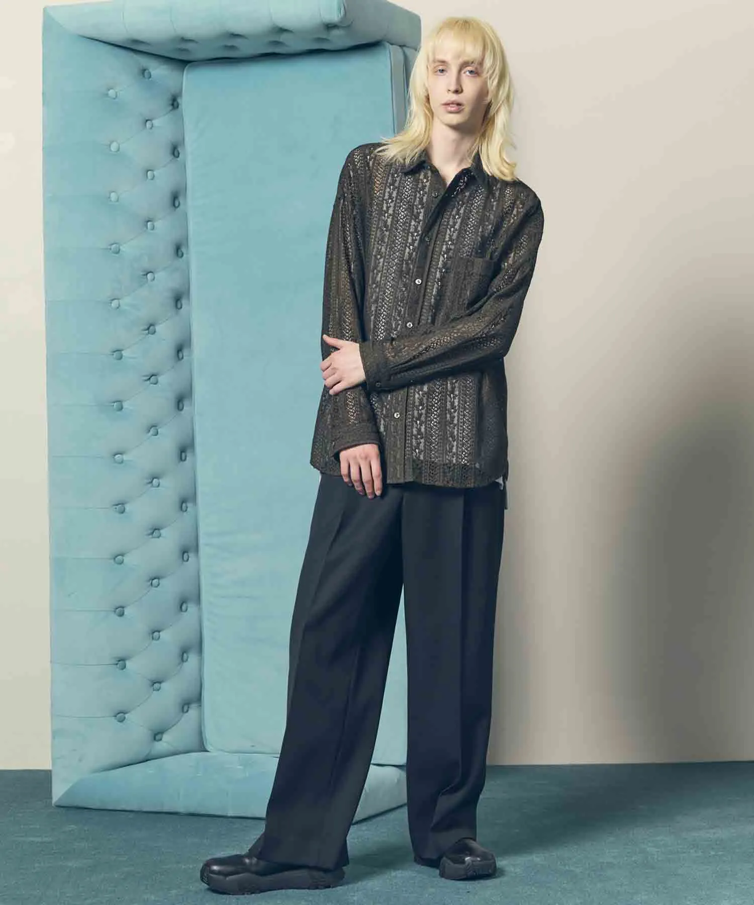 4 Colors Chambray Washable Wool Prime-Wide One Tuck Wide Pants