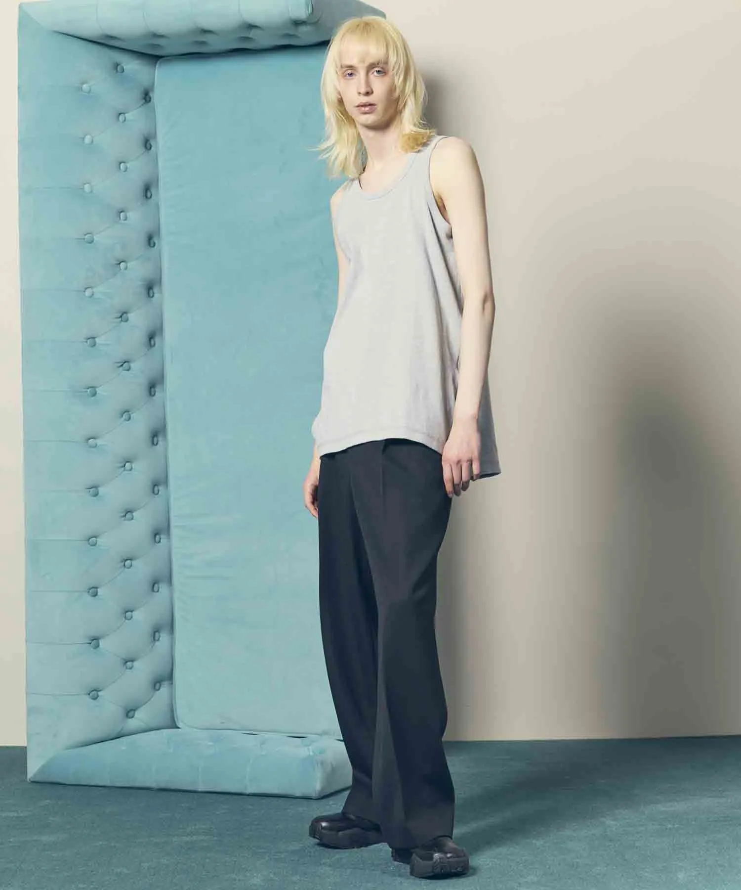 4 Colors Chambray Washable Wool Prime-Wide One Tuck Wide Pants