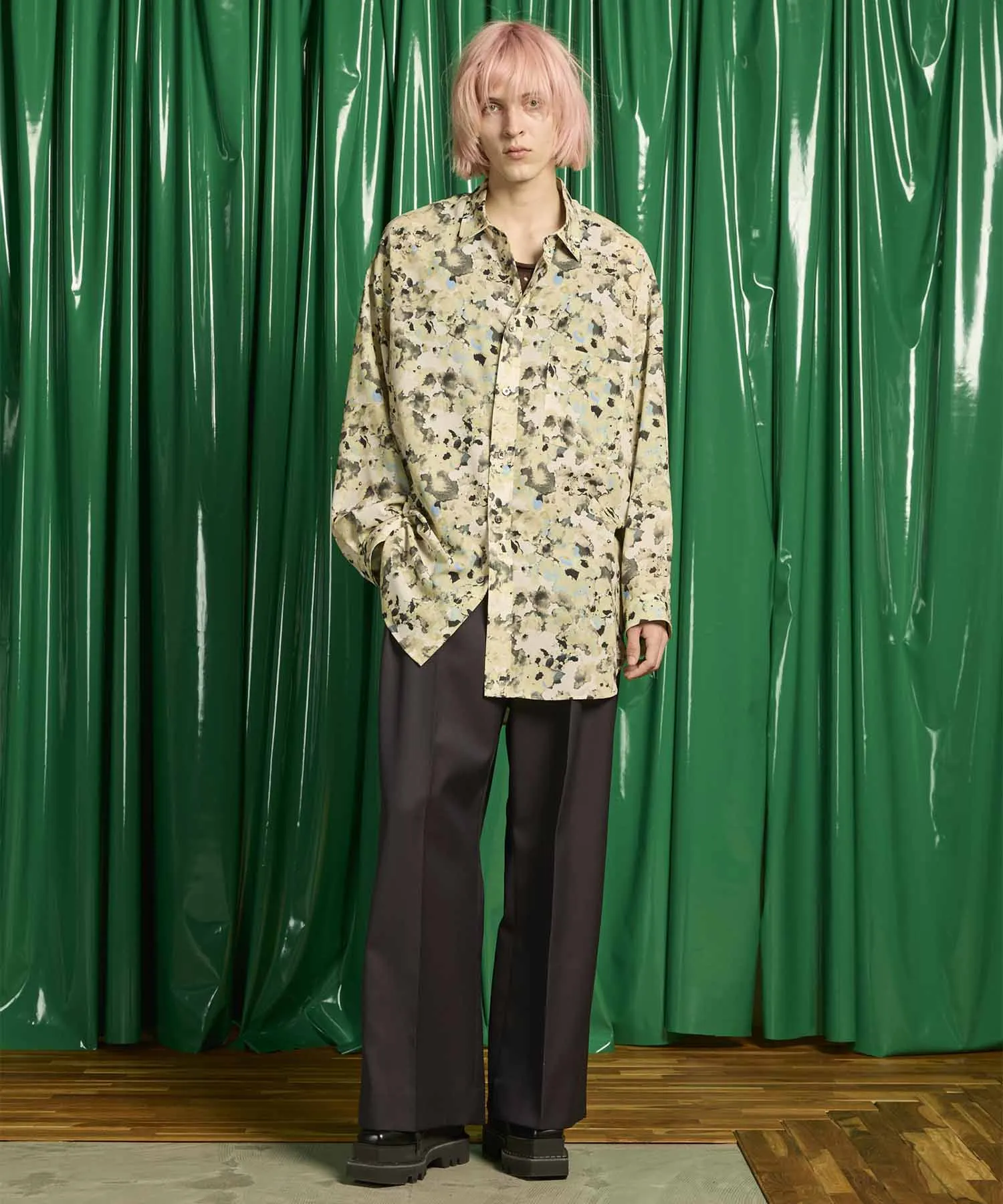 4 Colors Chambray Washable Wool Prime-Wide Two Tuck Wide Pants