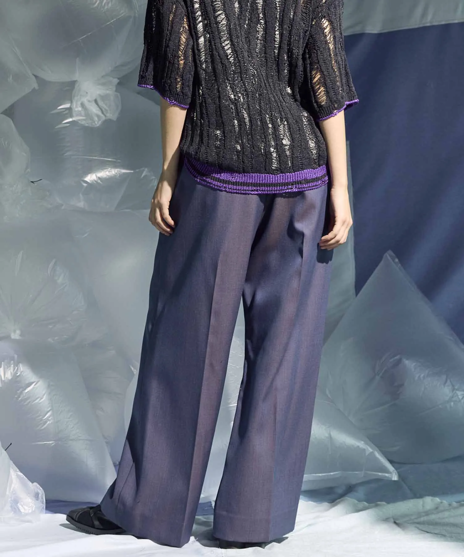 4 Colors Chambray Washable Wool Prime-Wide Two Tuck Wide Pants