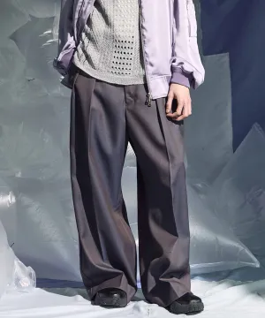 4 Colors Chambray Washable Wool Prime-Wide Two Tuck Wide Pants