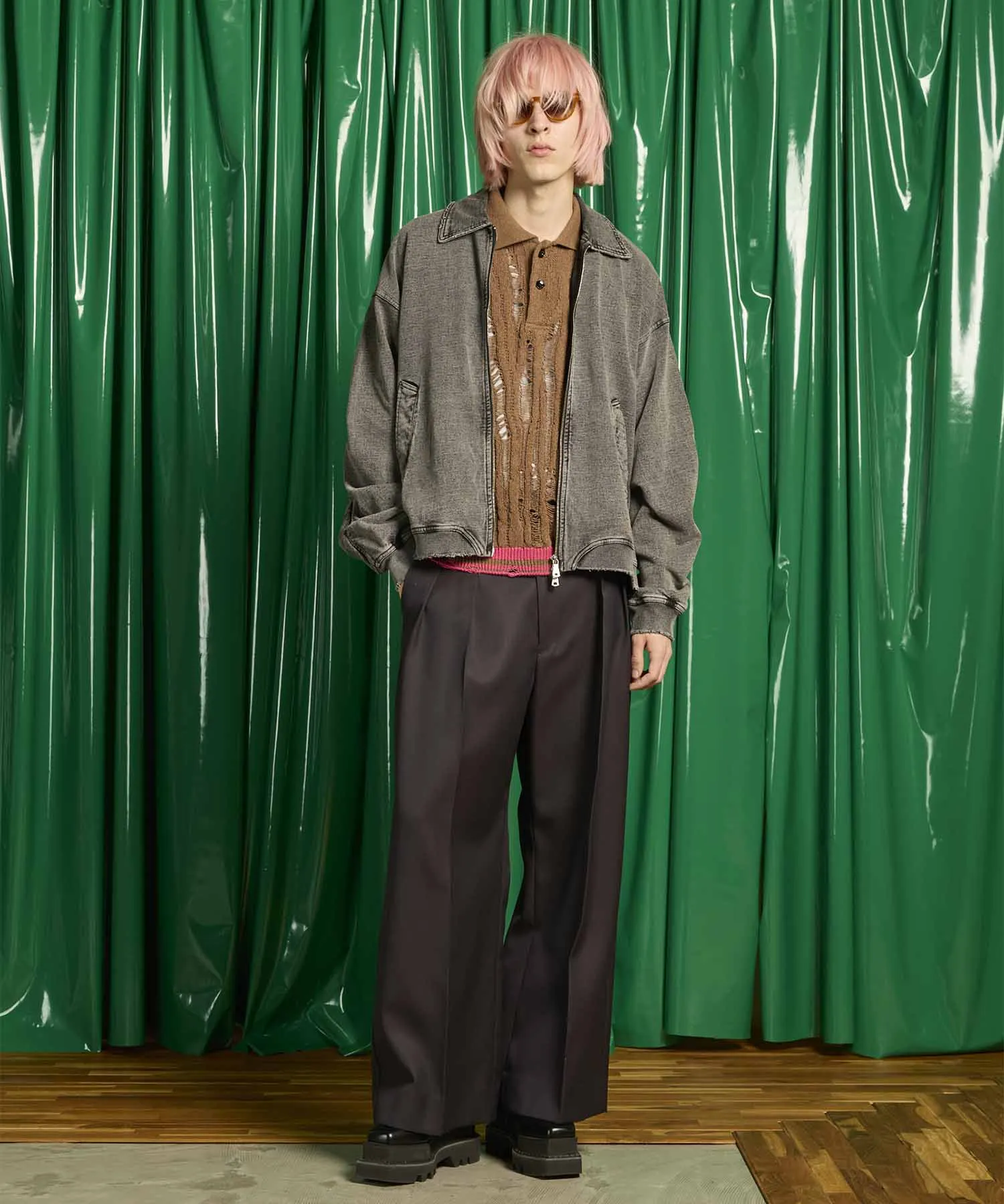 4 Colors Chambray Washable Wool Prime-Wide Two Tuck Wide Pants