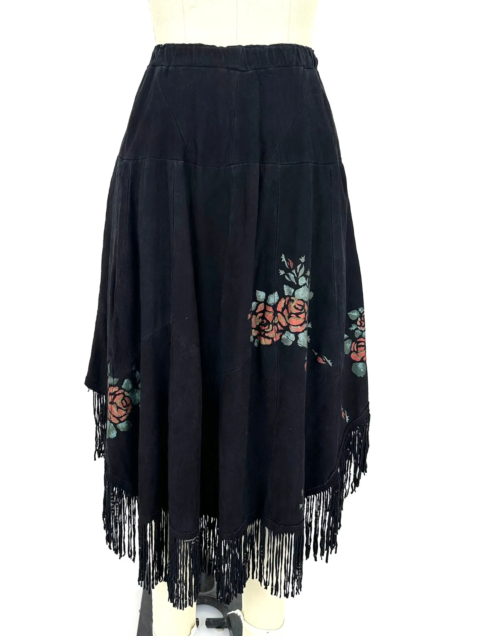 70s Suede Rose Print Skirt