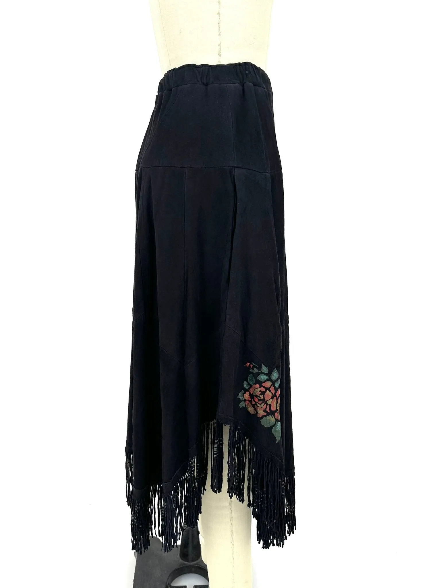 70s Suede Rose Print Skirt