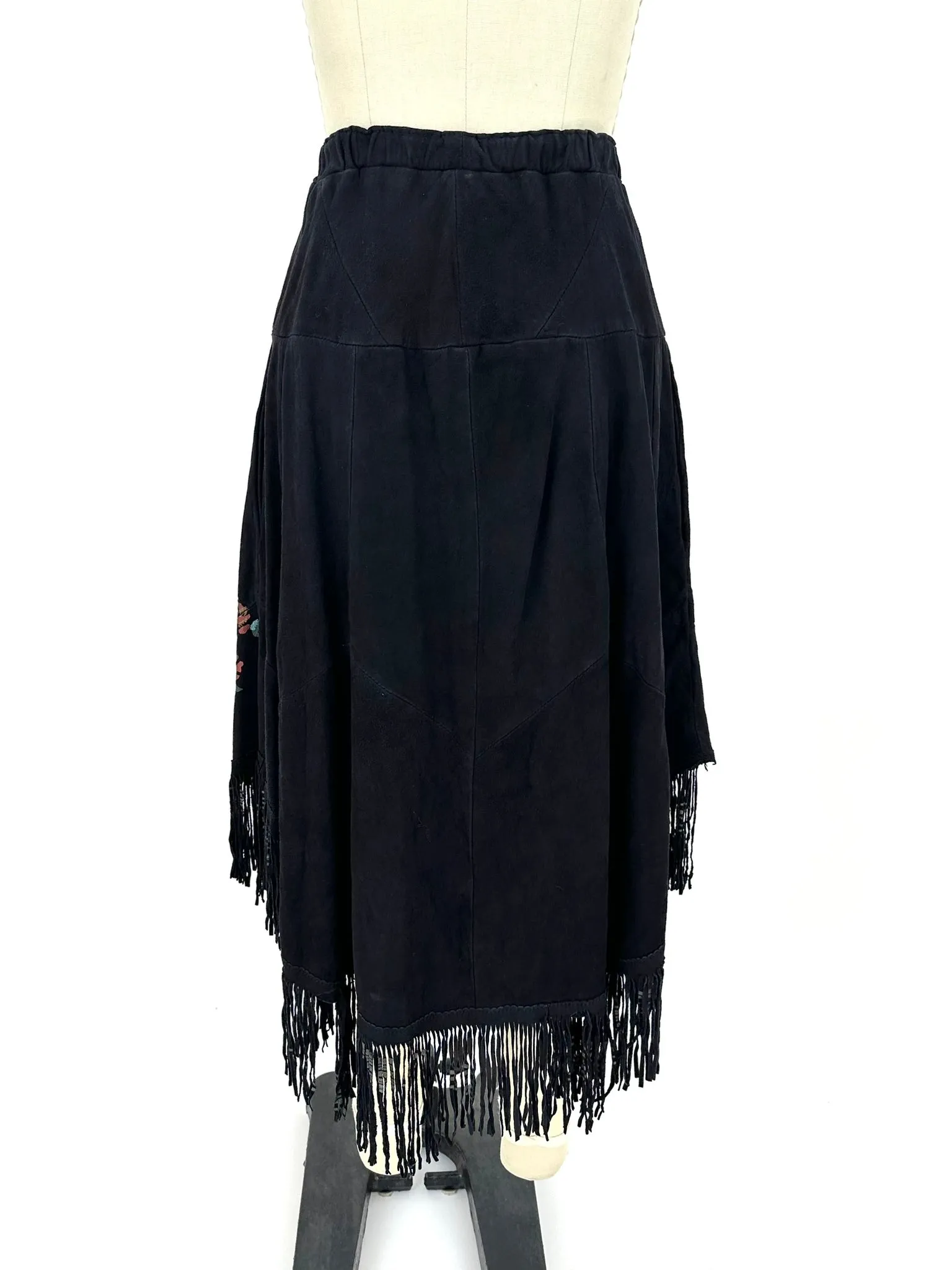 70s Suede Rose Print Skirt